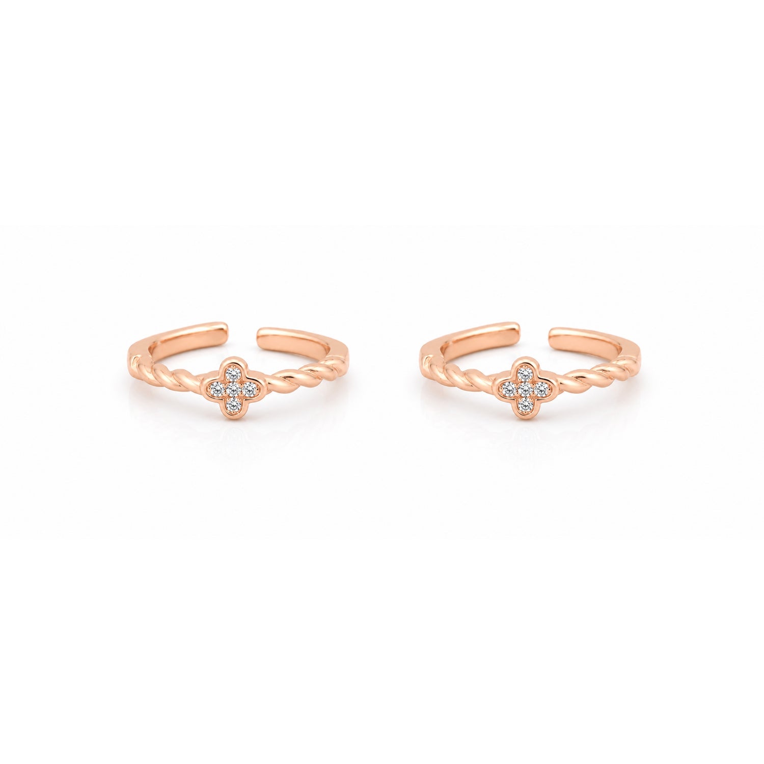Twisted Clover Pave Rose Gold Adjustable Toe Rings