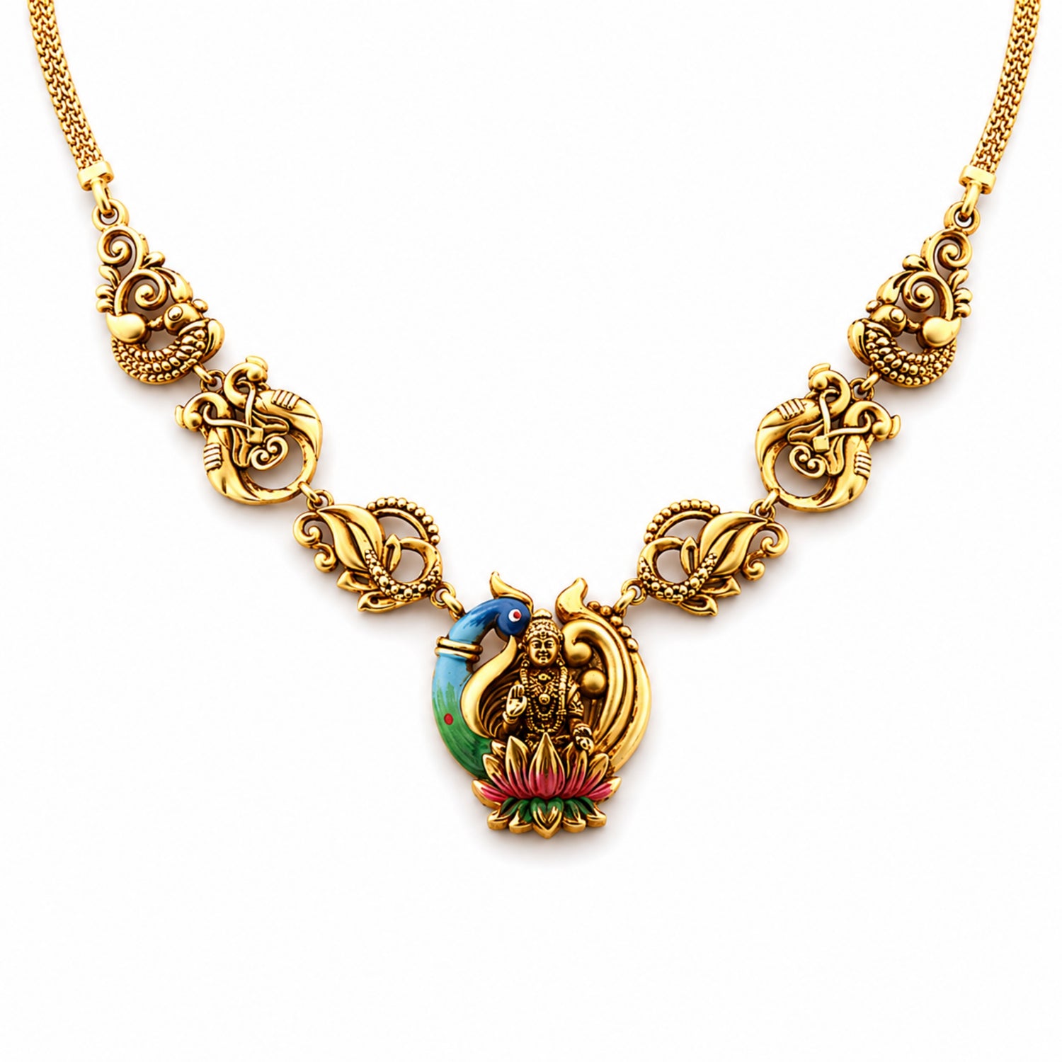 Kamala Lakshmi Enamel Silver Temple Necklace