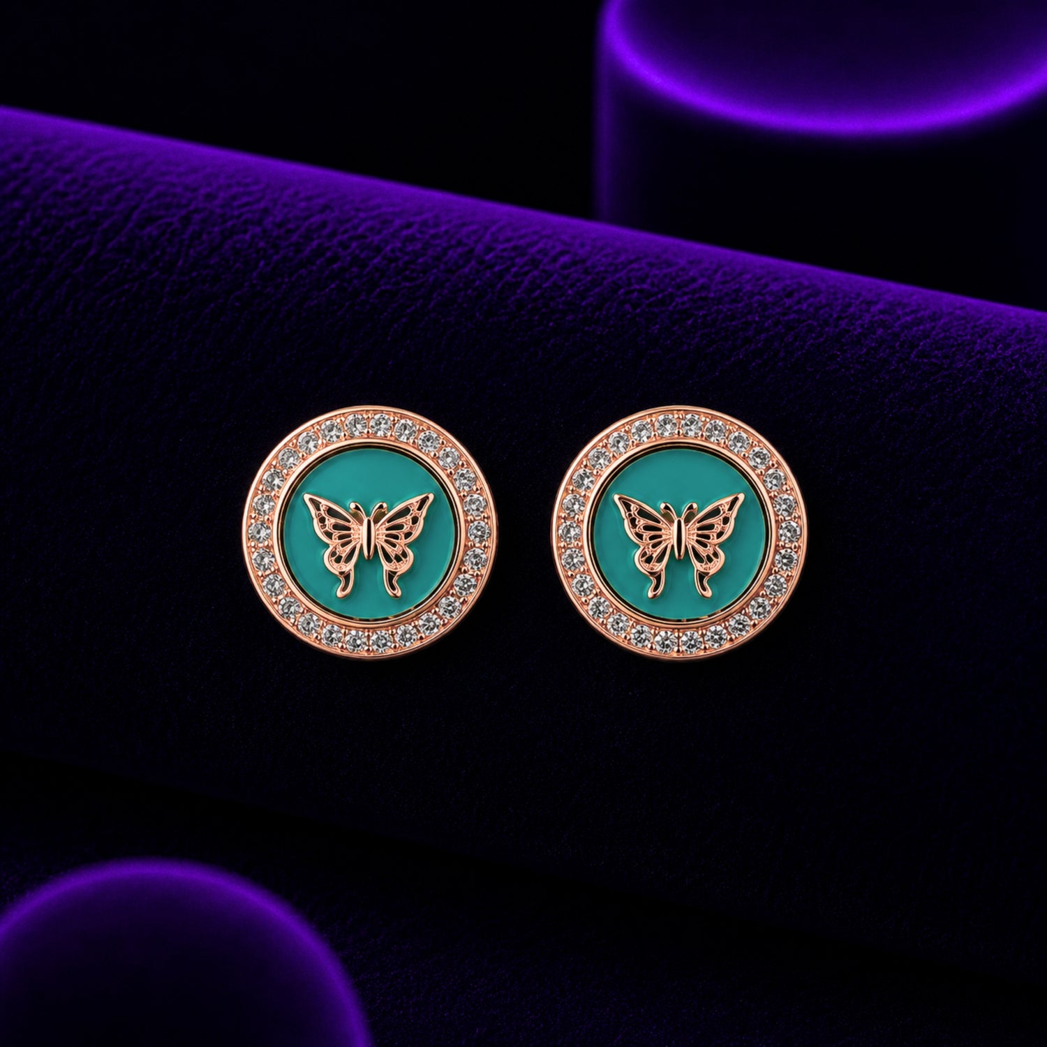 Teal Monarch Halo 925 silver Studs
