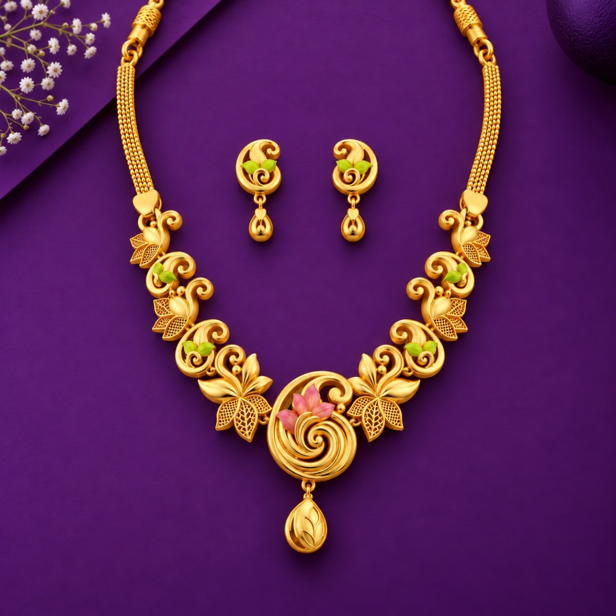 The Regal Mayura Swirl 925 Silver Gold-Plated Necklace Set