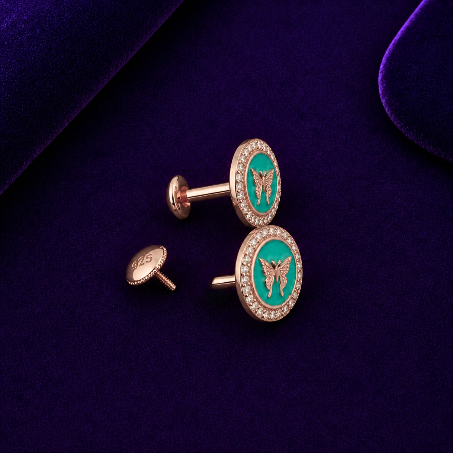 Teal Monarch Halo 925 silver Studs