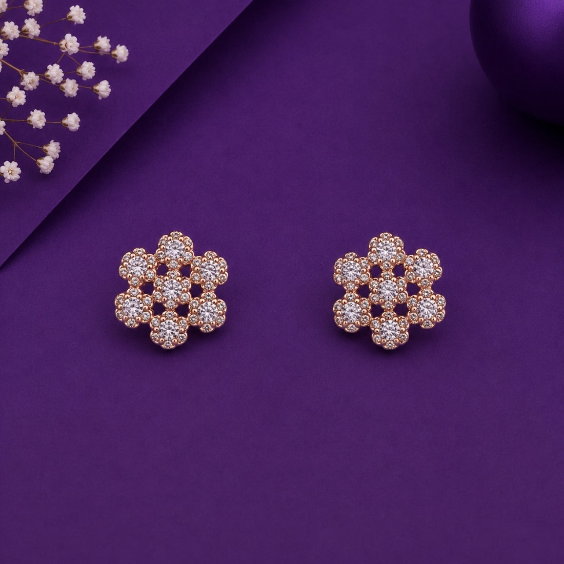 Rose Gold Pavé Lattice Blossom Stud Earrings