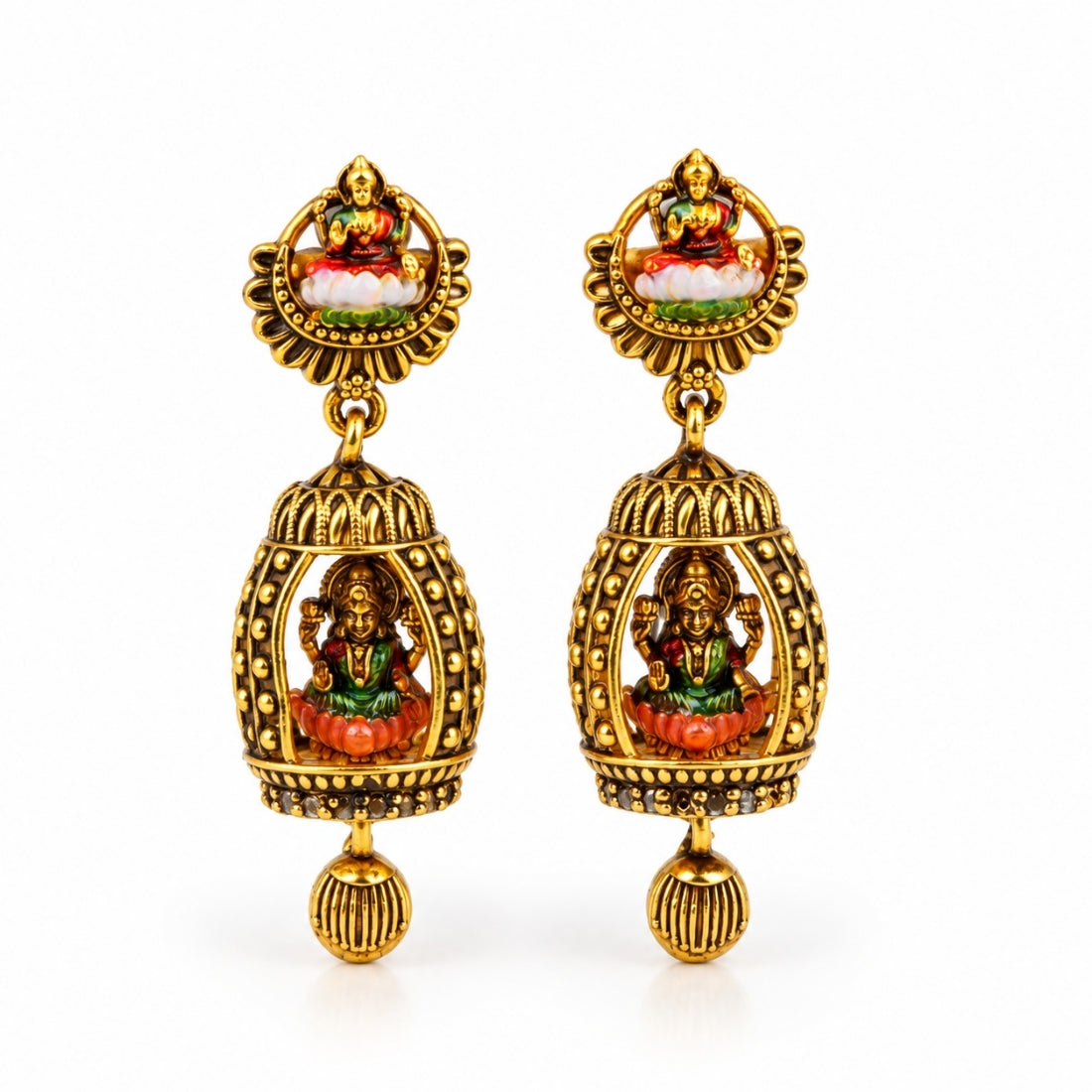 The Lakshmi Kalash 925 Silver Antique Gold Plated Jhumkas