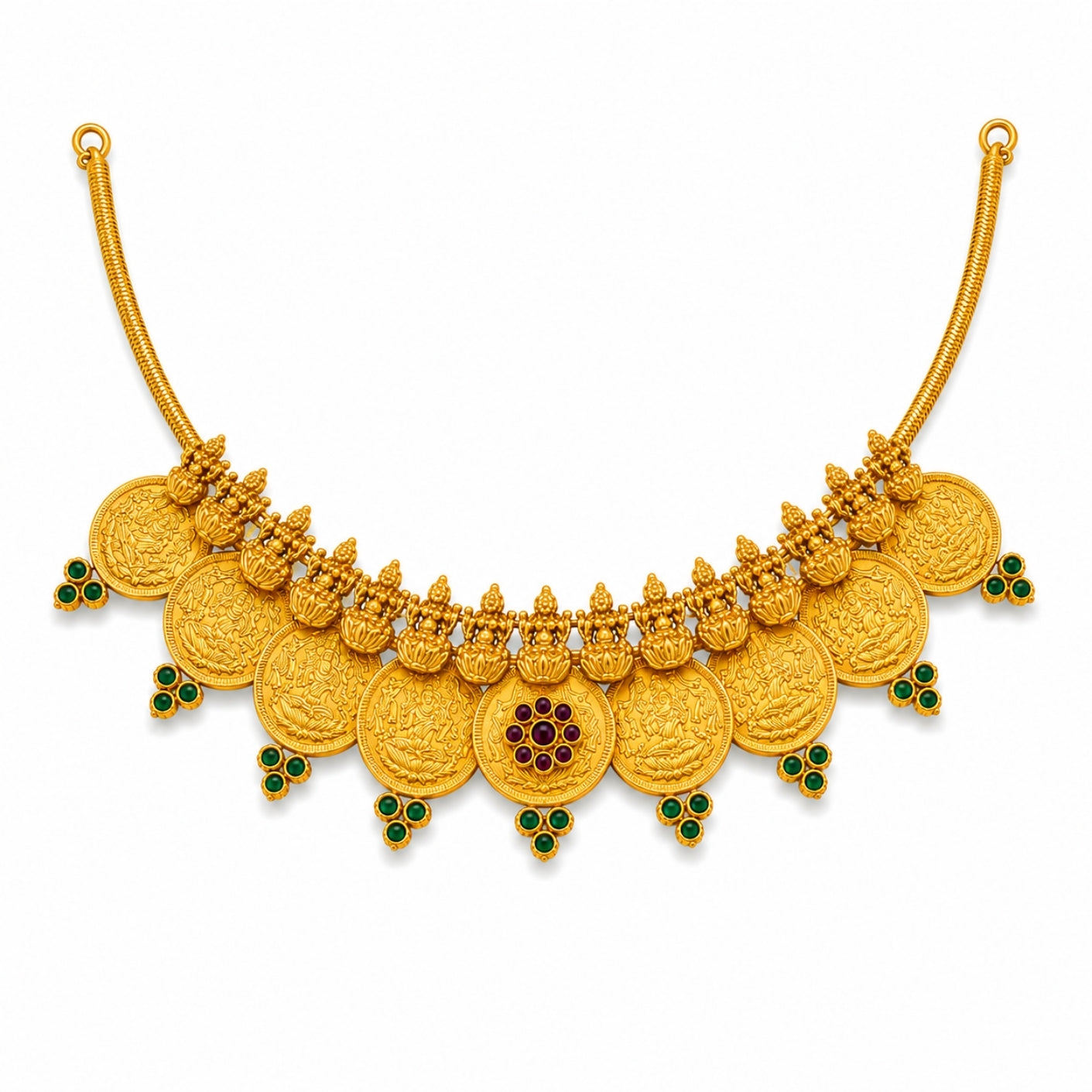 Sowbhagya Lakshmi Antique 925 Silver Gold Plated Kasu Choker