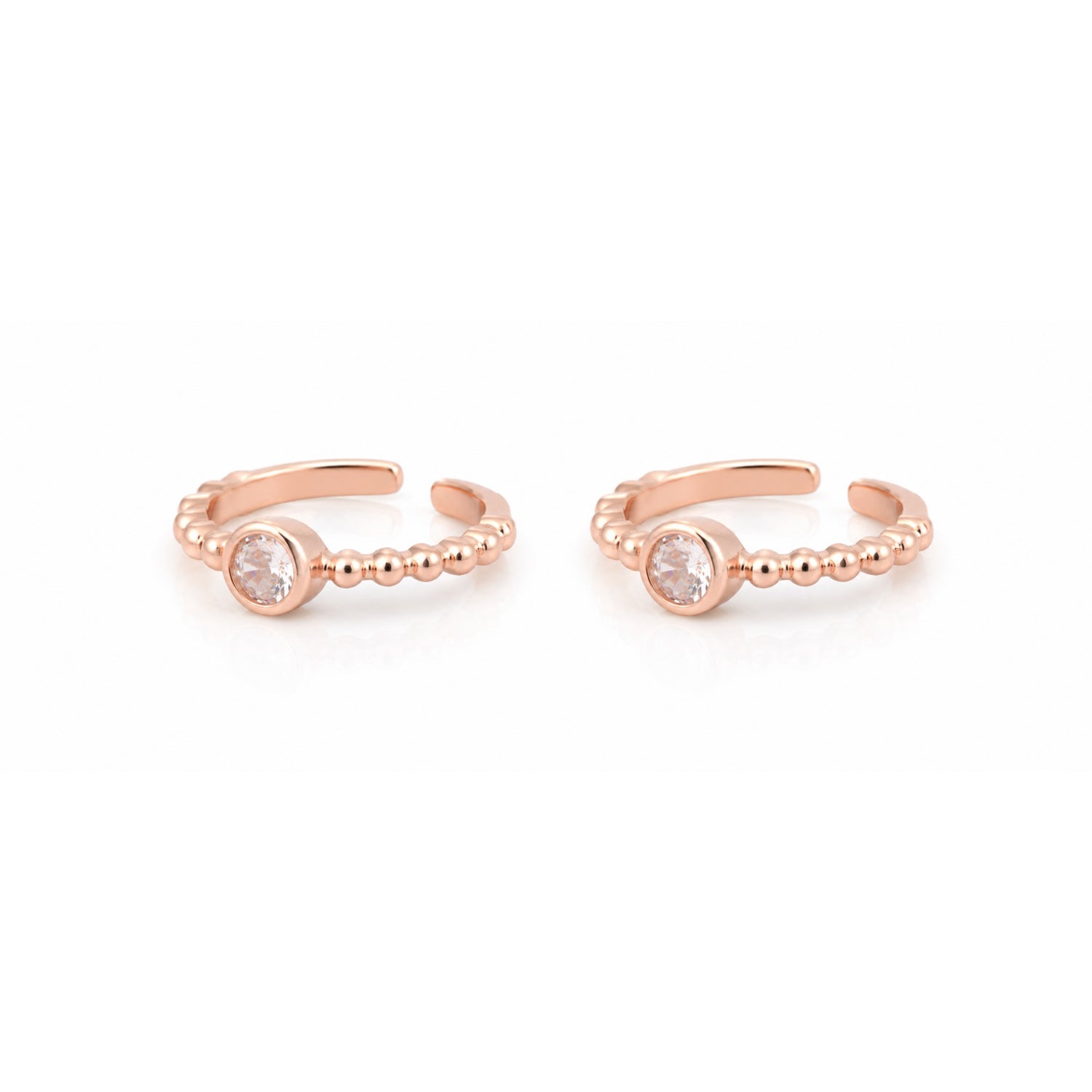 Beaded Solitaire Halo Rose Gold Adjustable Toe Rings