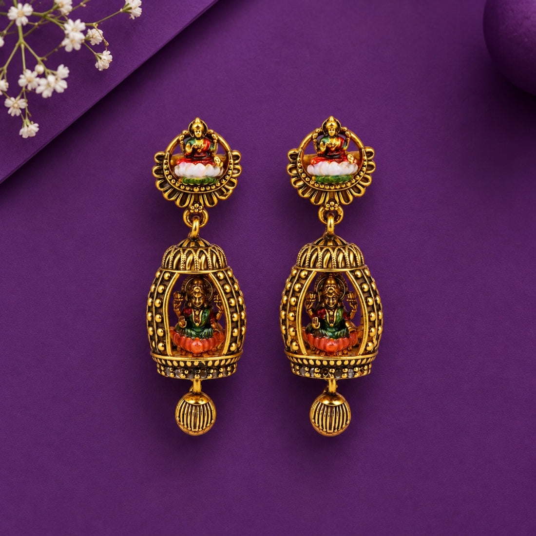 The Lakshmi Kalash 925 Silver Antique Gold Plated Jhumkas