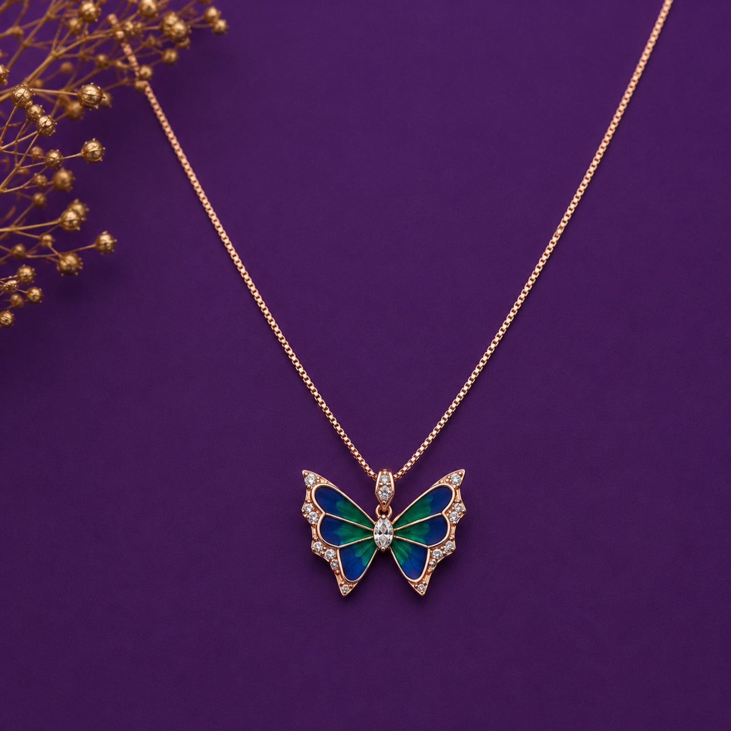 Cerulean Wings 925 Silver Rose Gold Chain