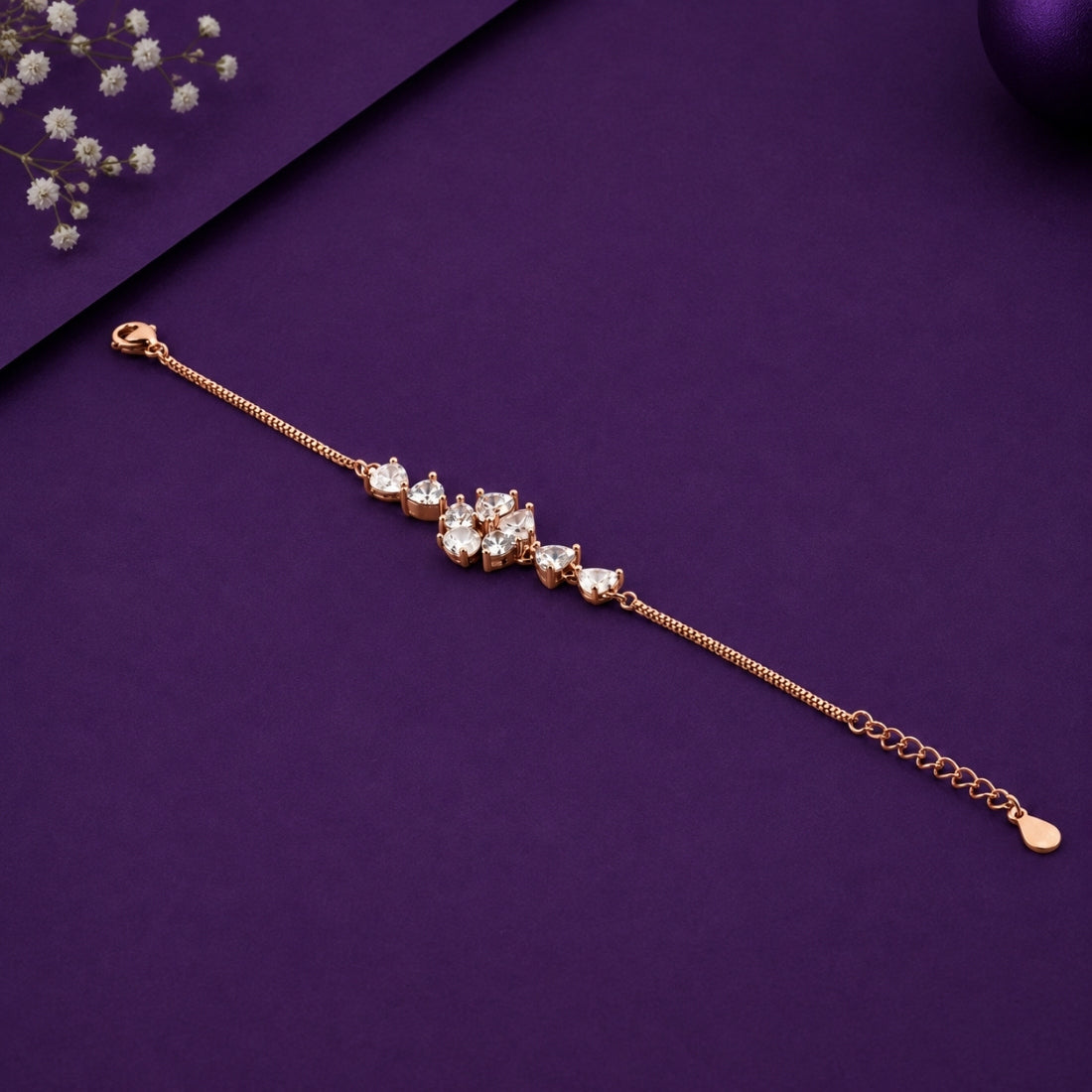 The Eternal Bouquet – 925 Rose Gold Heart Cluster Bracelet