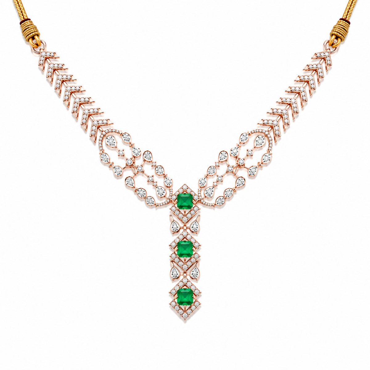 The Emerald Empress Chevron Drop Necklace