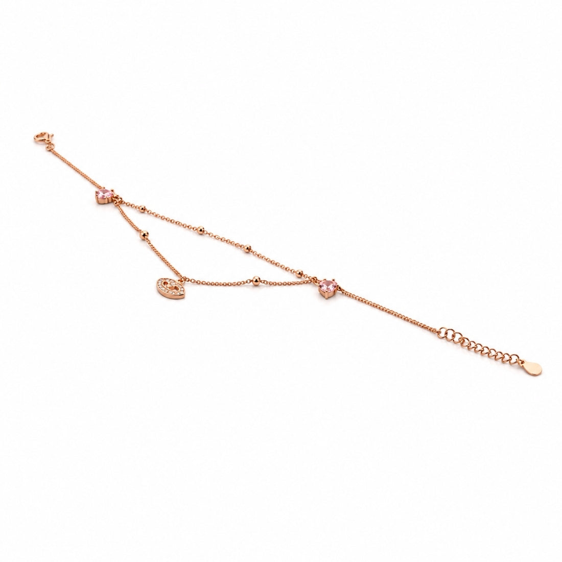 The Mystic Heart – 925 Rose Gold Layered Evil Eye & Heart Bracelet