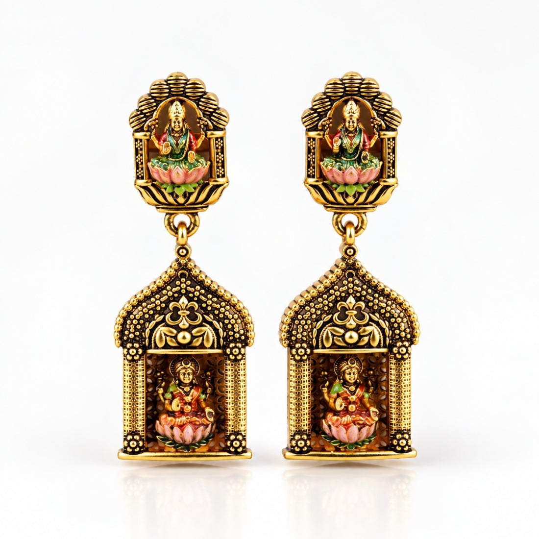 The Lakshmi Garbhagriha 925 Silver Antique Gold Plated Earrings