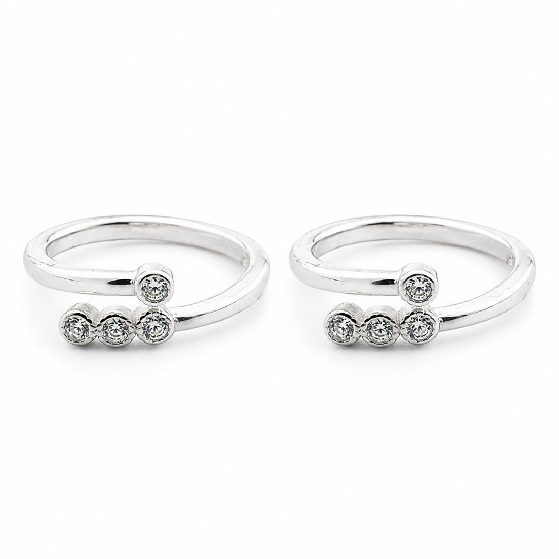 Silver Luminary Wave Bezel-Set Toe Rings (Pair)