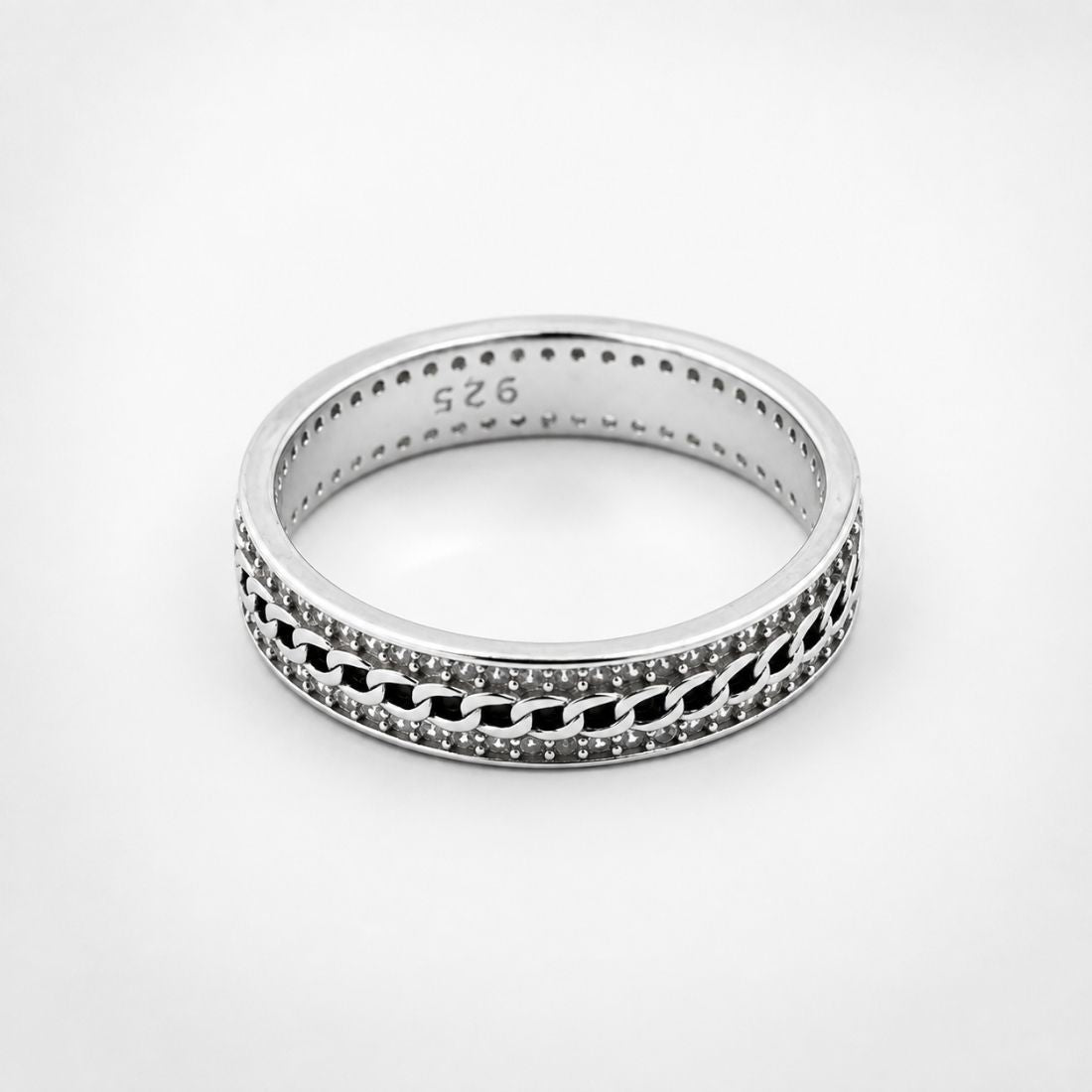 Silver Interlocking Chain Link 925 Sterling Silver Band