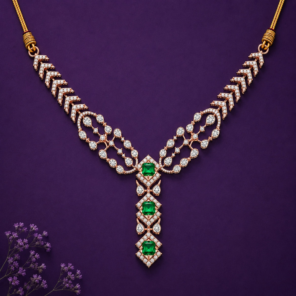 The Emerald Empress Chevron Drop Necklace