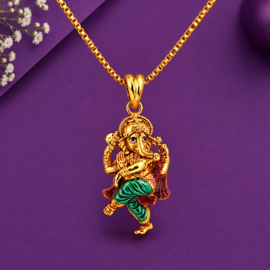 The Nritya Ganapati 925 Silver Gold Plated Figurine Pendant