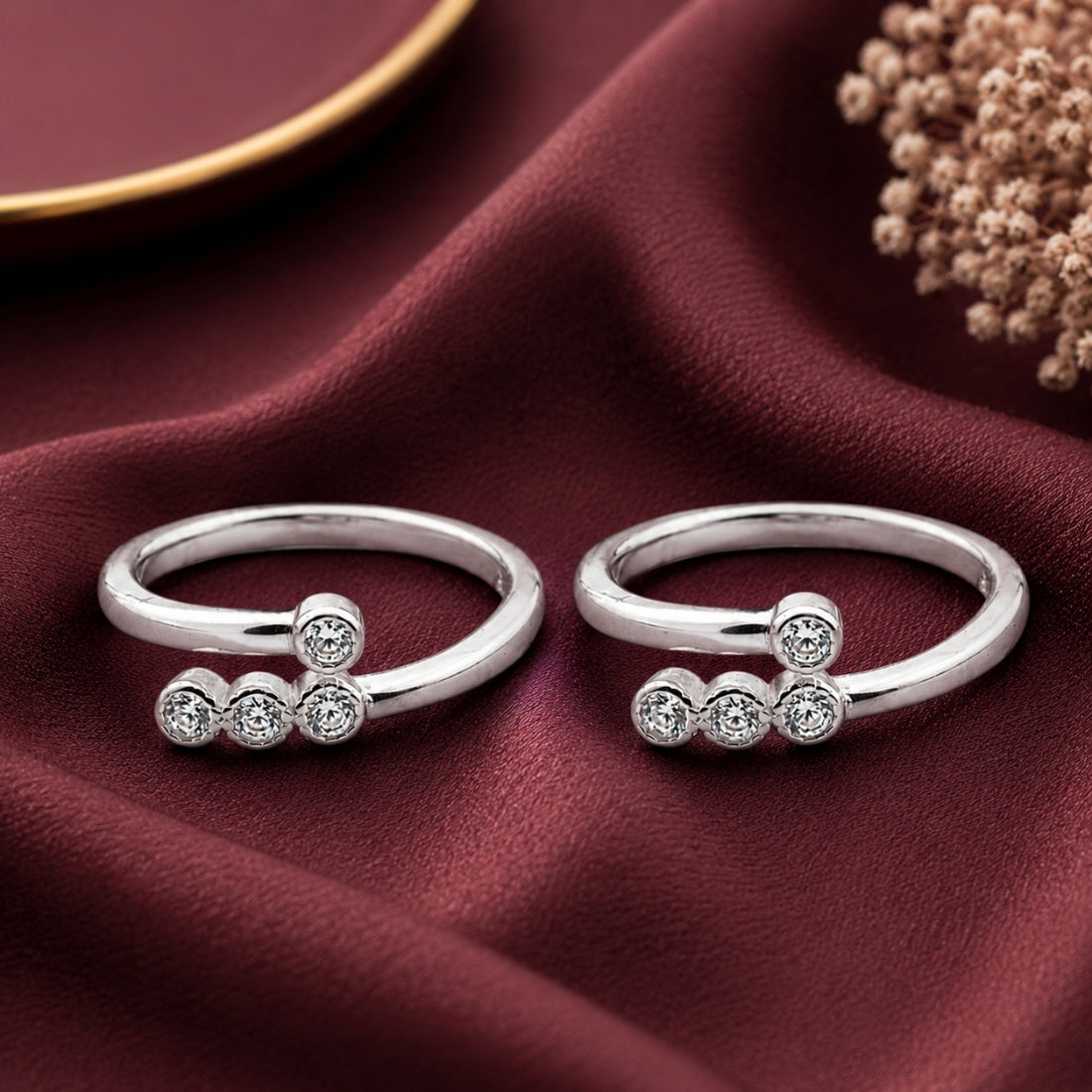 Silver Luminary Wave Bezel-Set Toe Rings (Pair)