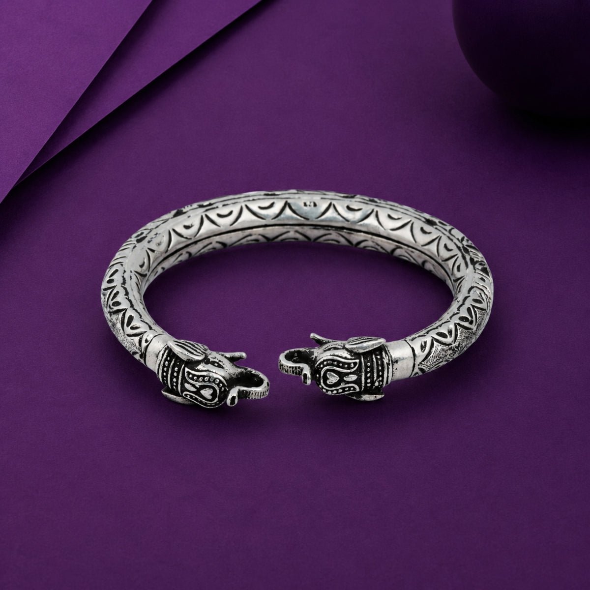 Imperial Gajah 925 Oxidized Silver Elephant Kada