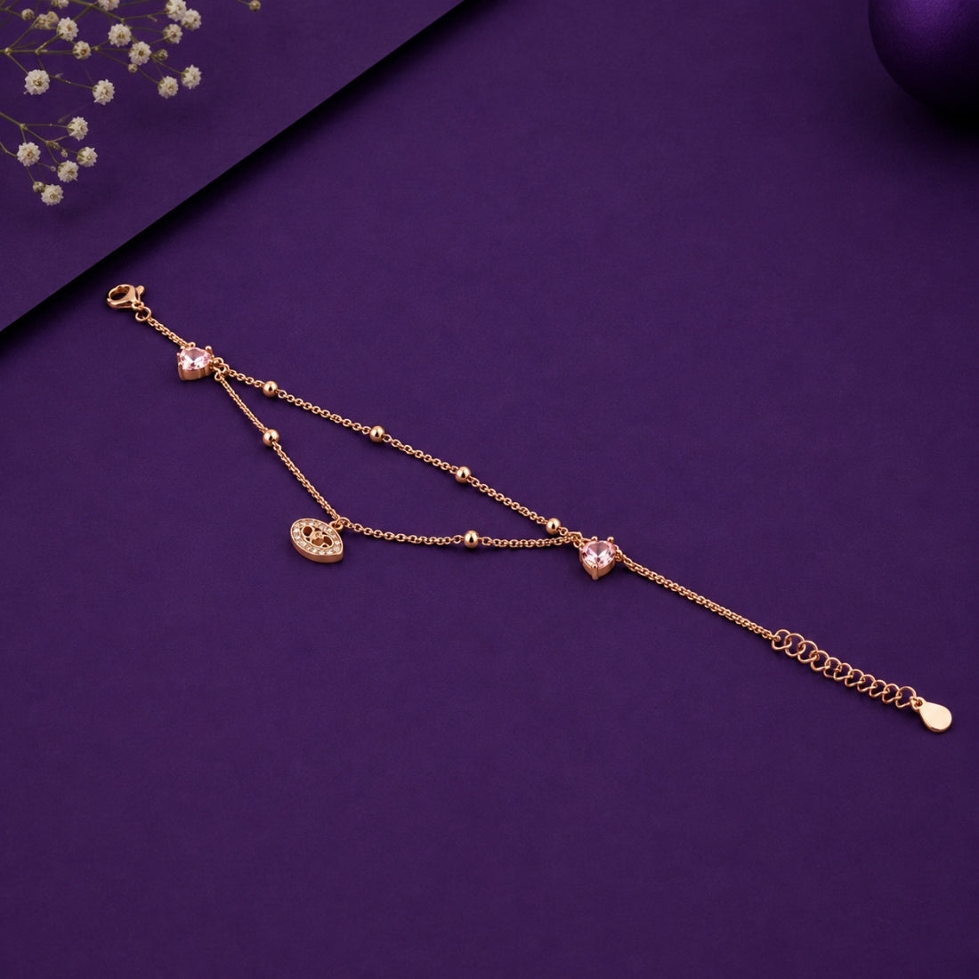 The Mystic Heart – 925 Rose Gold Layered Evil Eye & Heart Bracelet