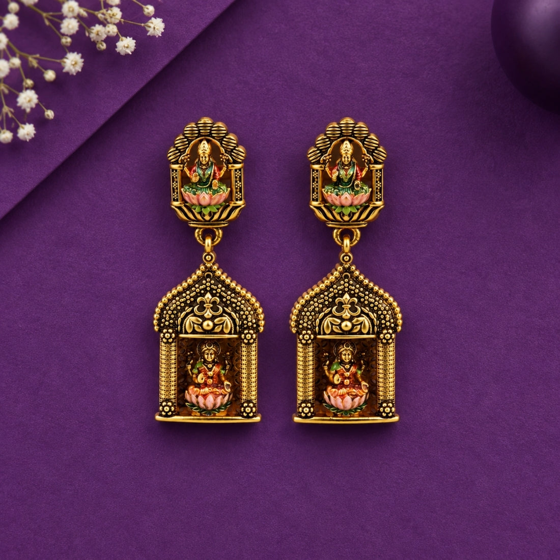 The Lakshmi Garbhagriha 925 Silver Antique Gold Plated Earrings