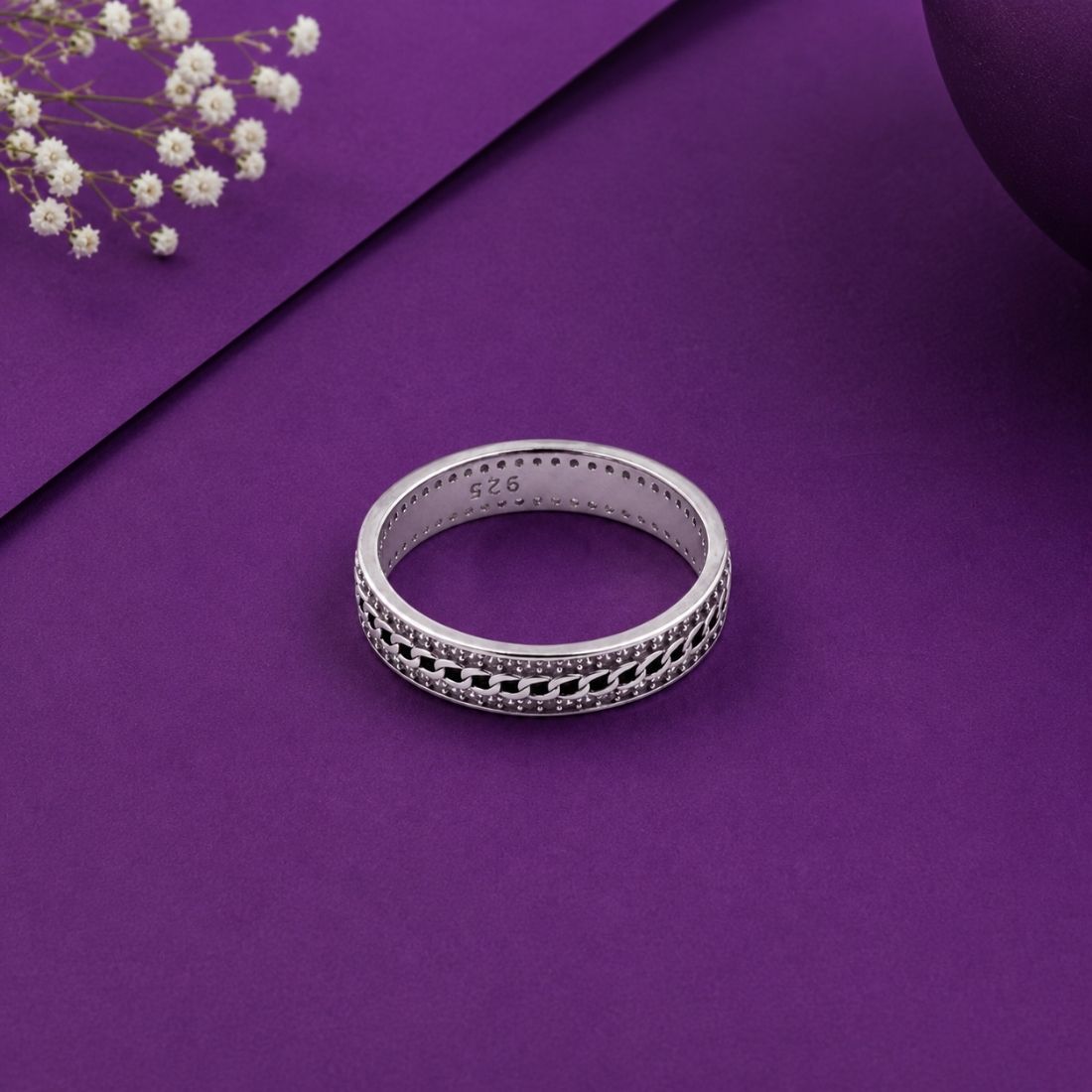 Silver Interlocking Chain Link 925 Sterling Silver Band