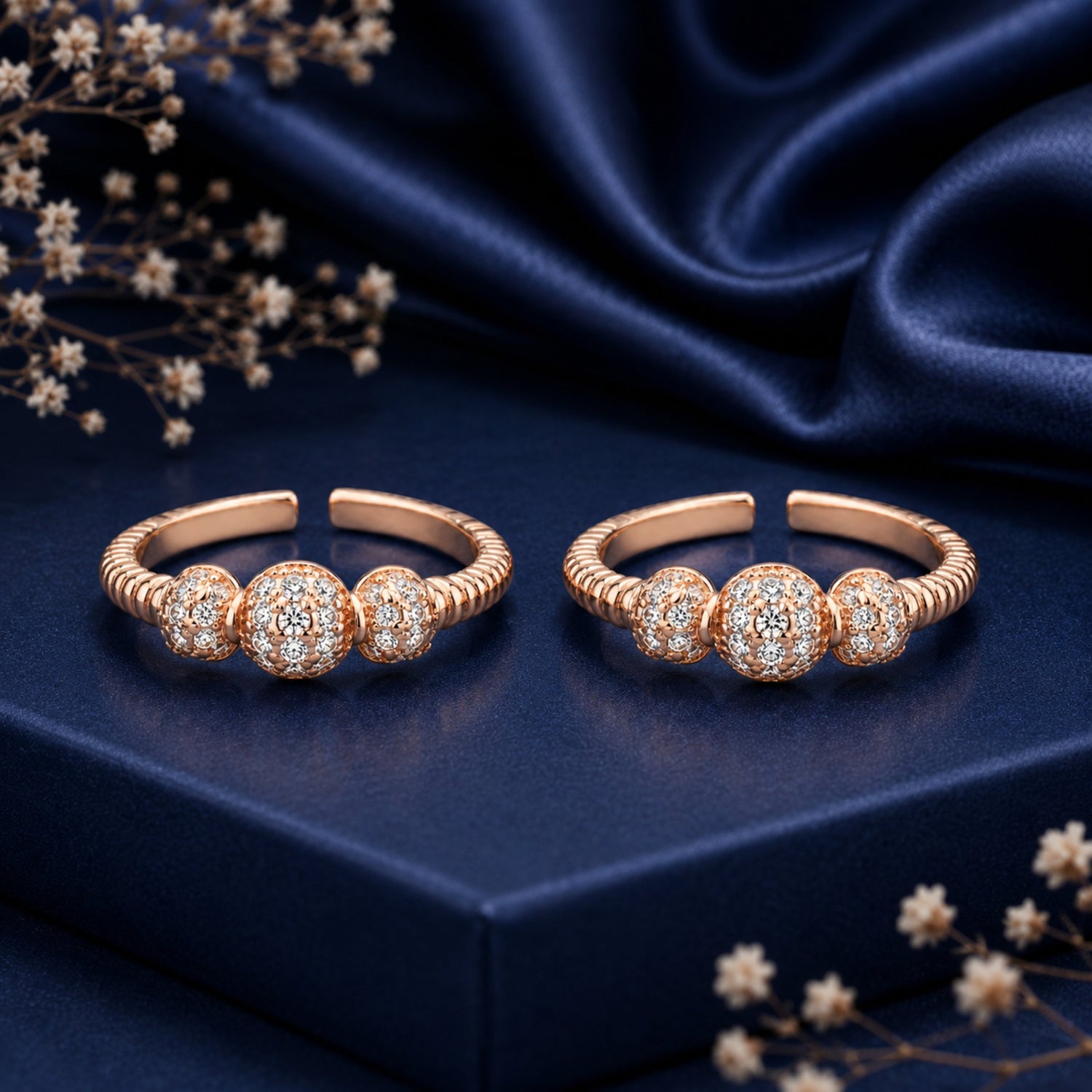 Triple Shimmer Disco Ball Rose Gold Adjustable Toe Rings