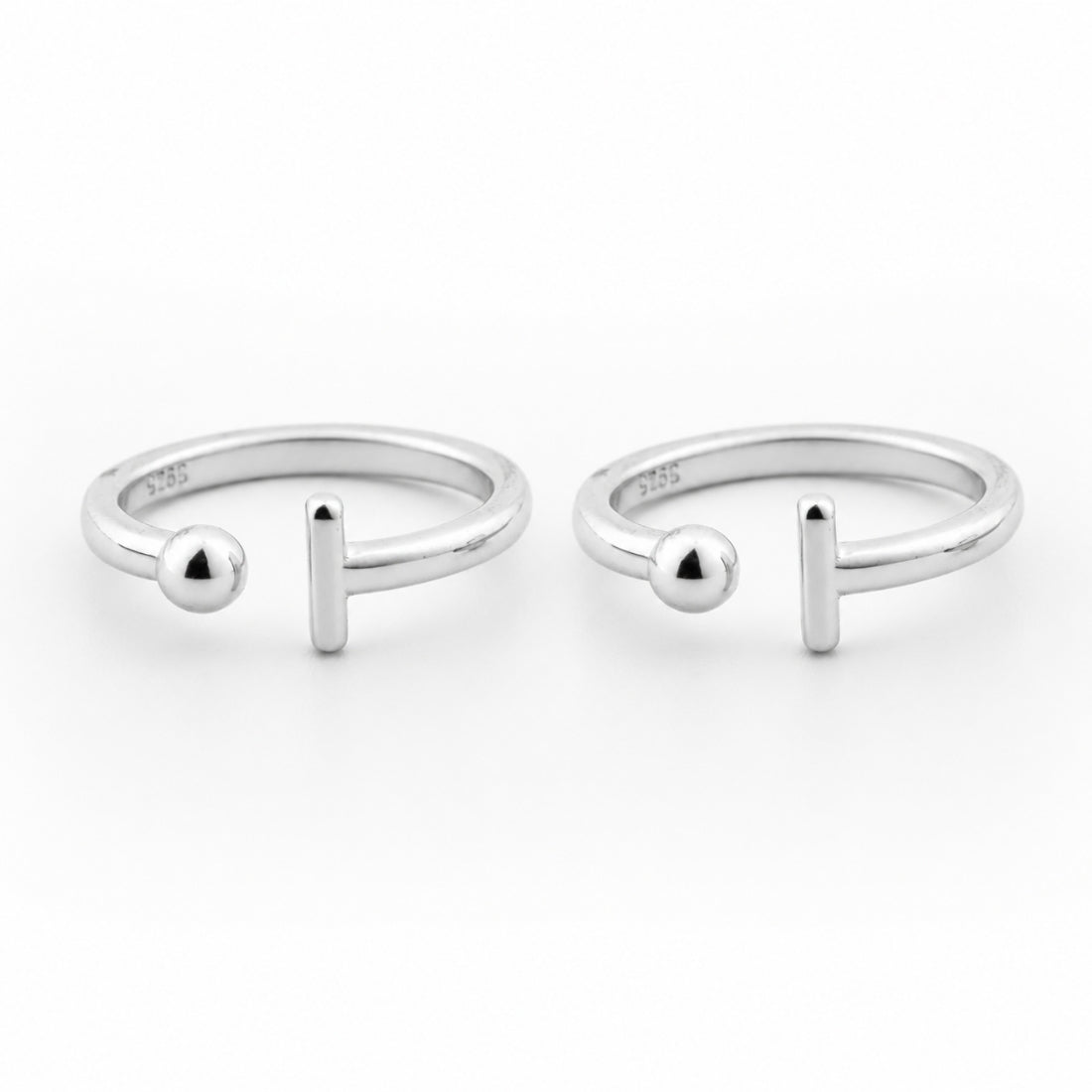 The Alora Minimalist T-Bar Silver Toe Rings (925 Sterling Silver Pair)