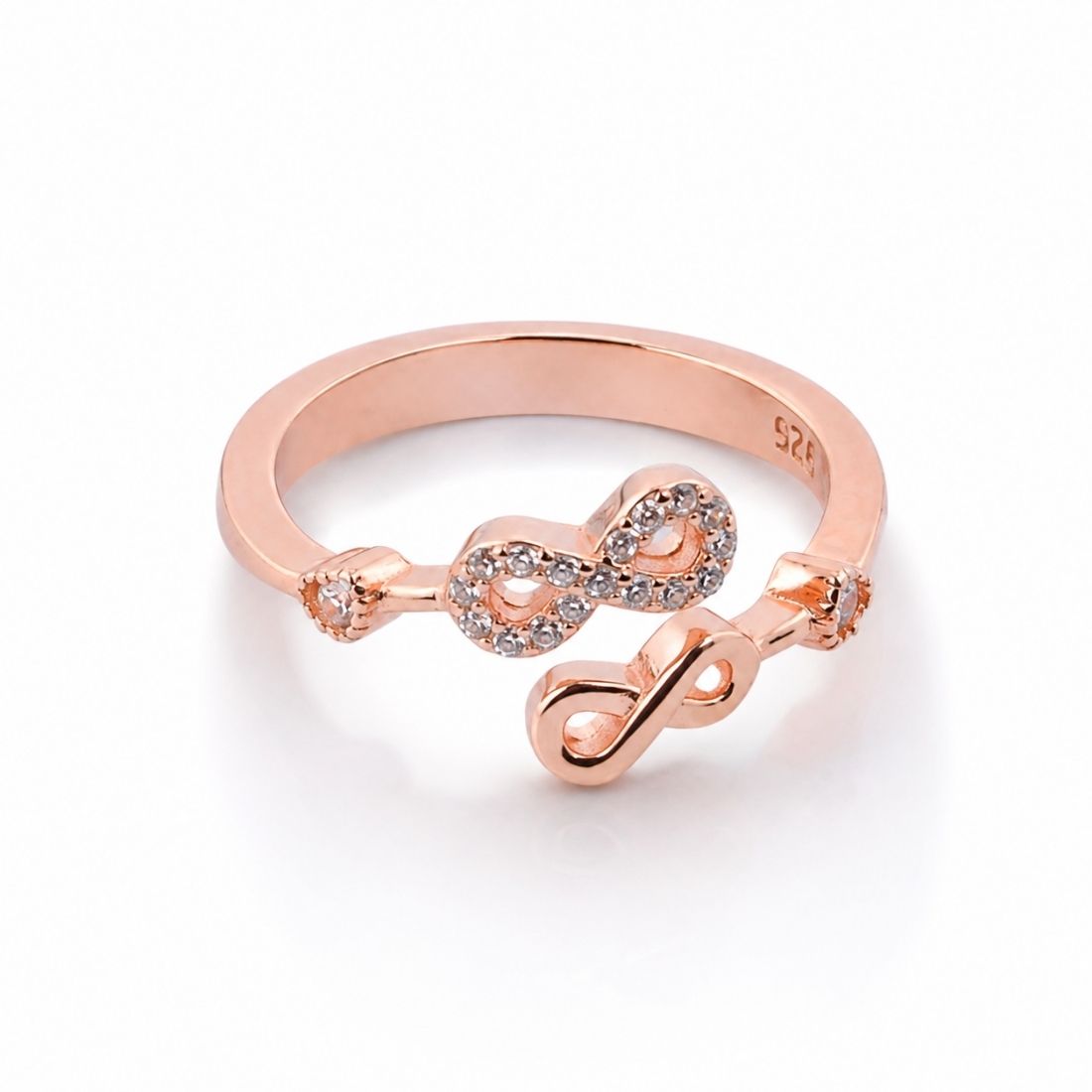 Rose Gold Plated Dual Infinity Bypass 925 Silver Ring