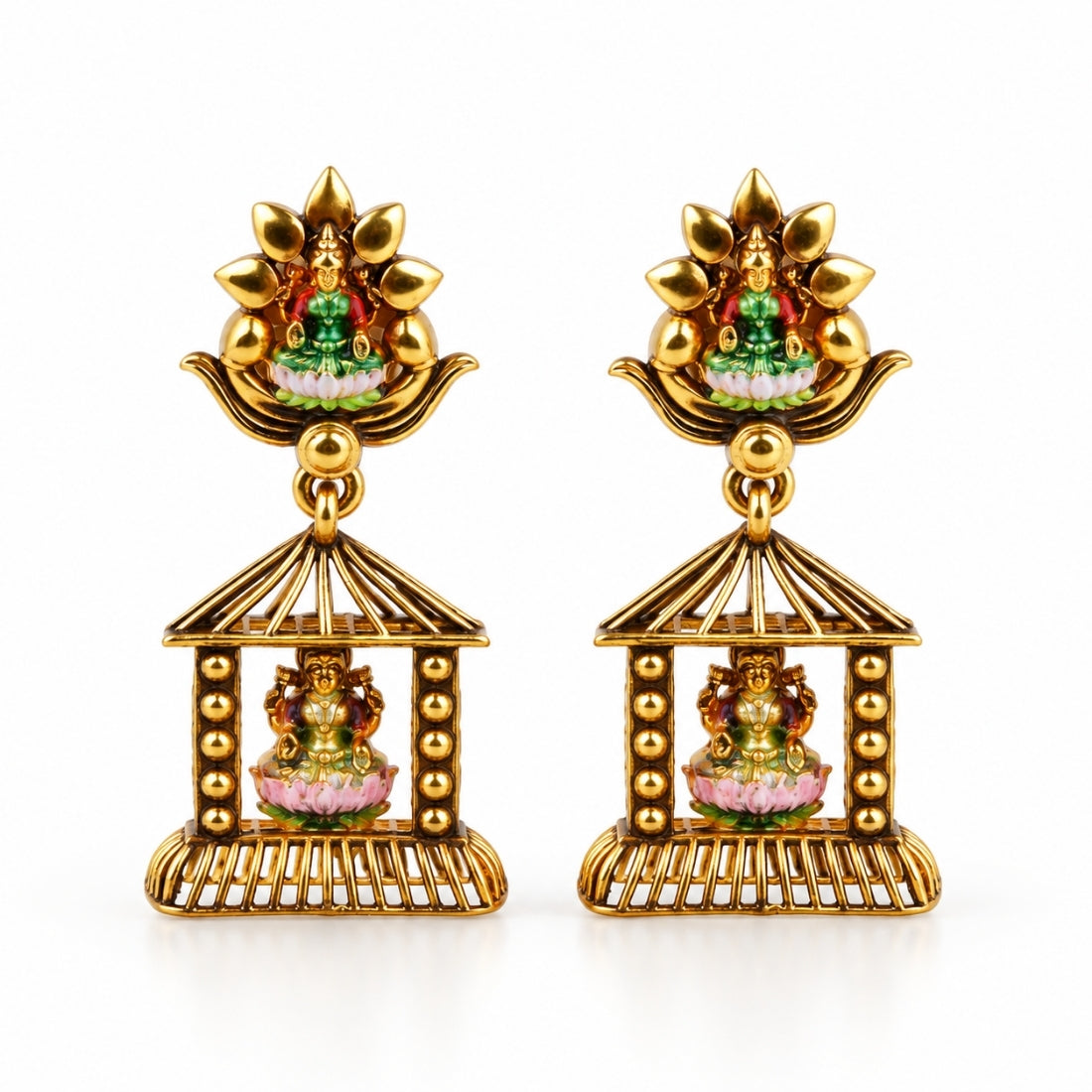 The Lakshmi Chhatra 925 Silver Antique Gold Plated Earrings