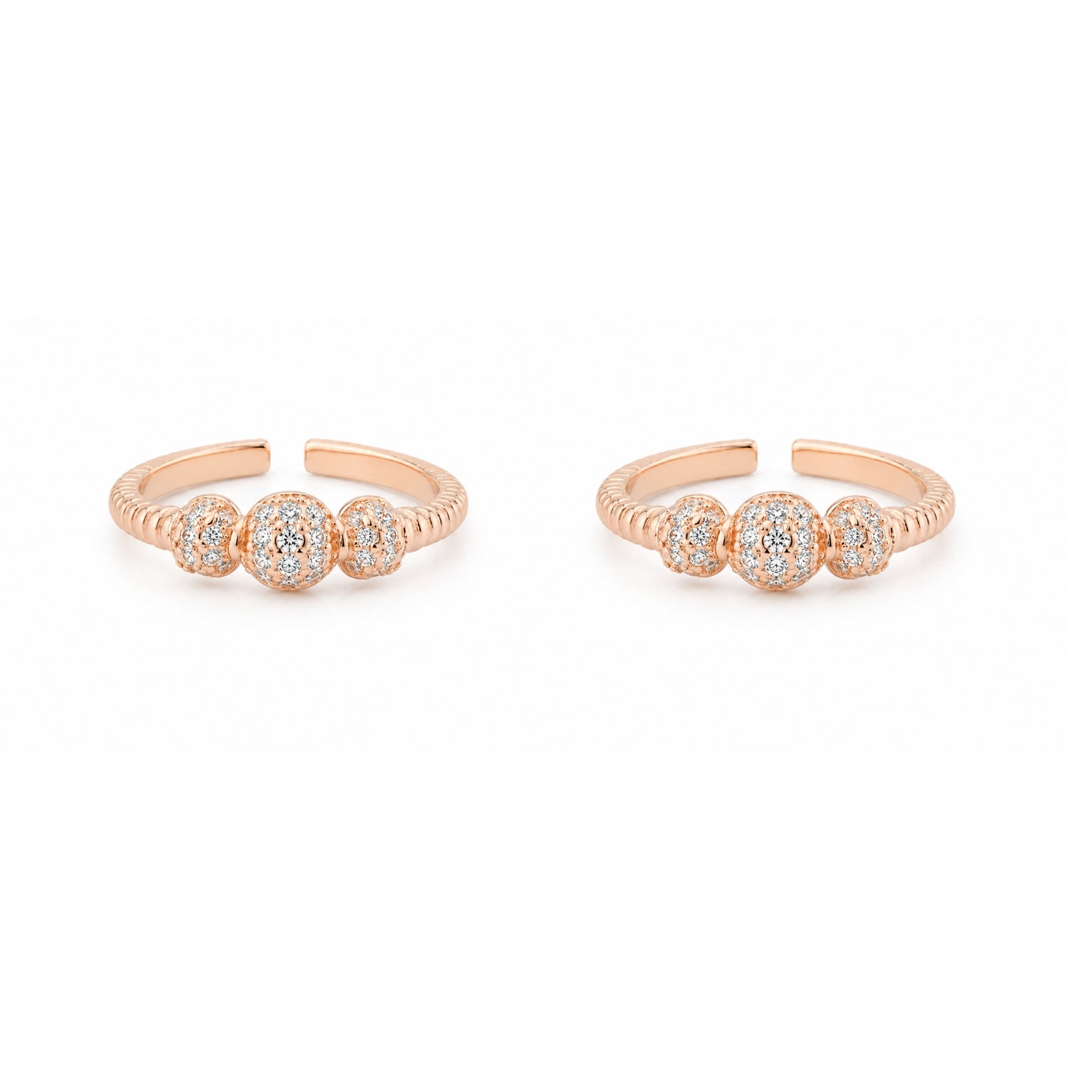 Triple Shimmer Disco Ball Rose Gold Adjustable Toe Rings