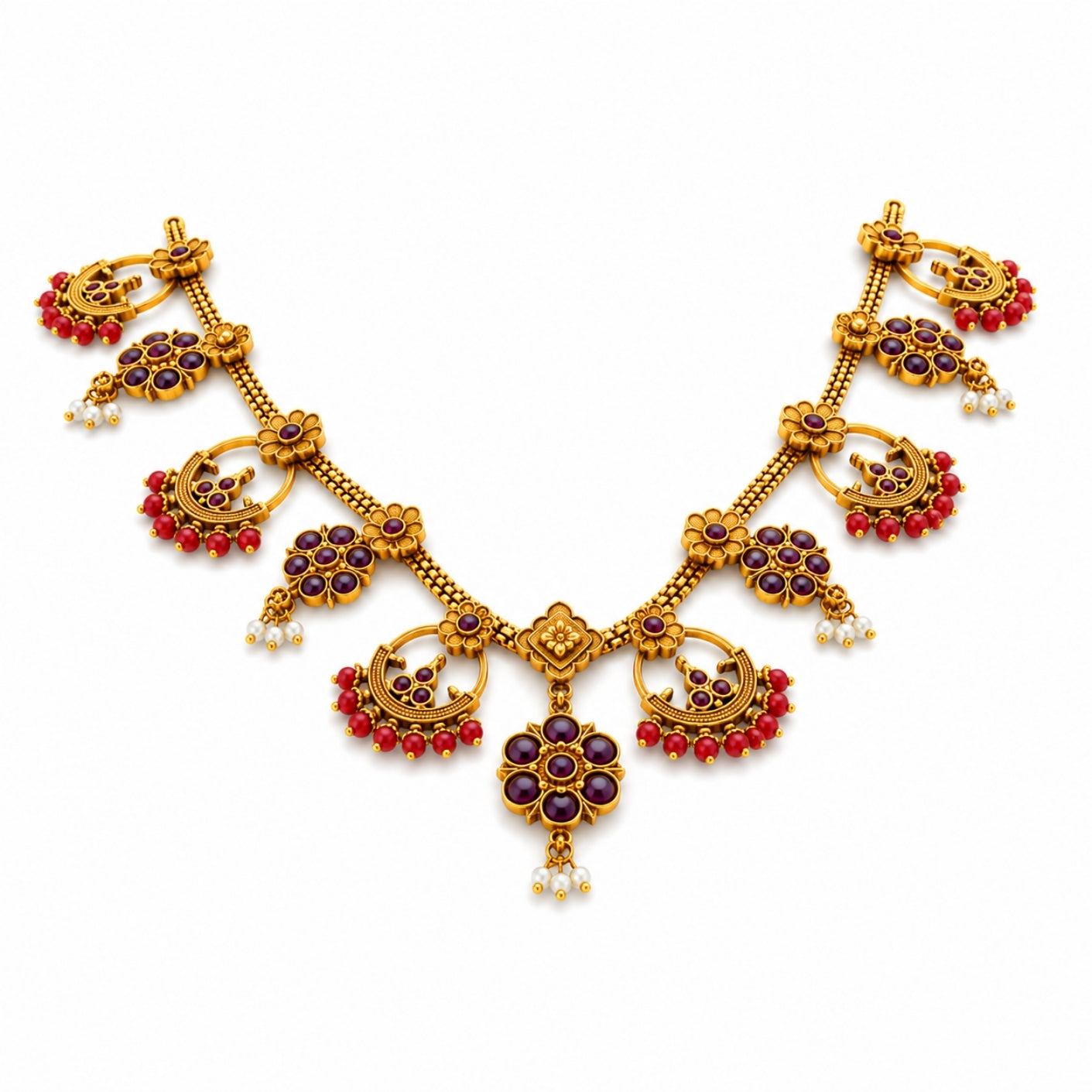 Chandramukhi Antique  925 Silver Gold Plated Kemp Necklace