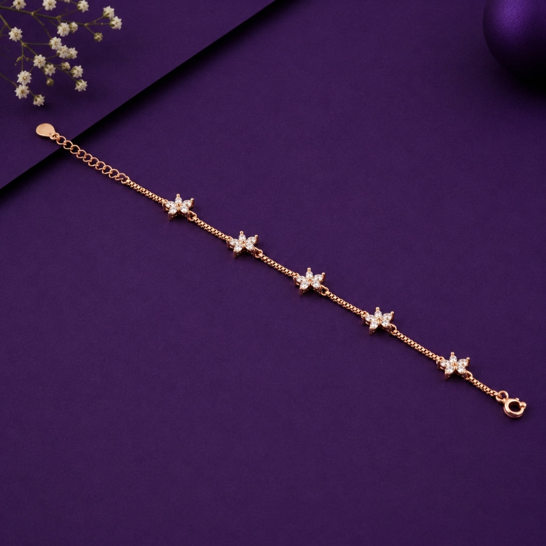 The Jasmine Bloom – 925 Rose Gold Floral Station Bracelet
