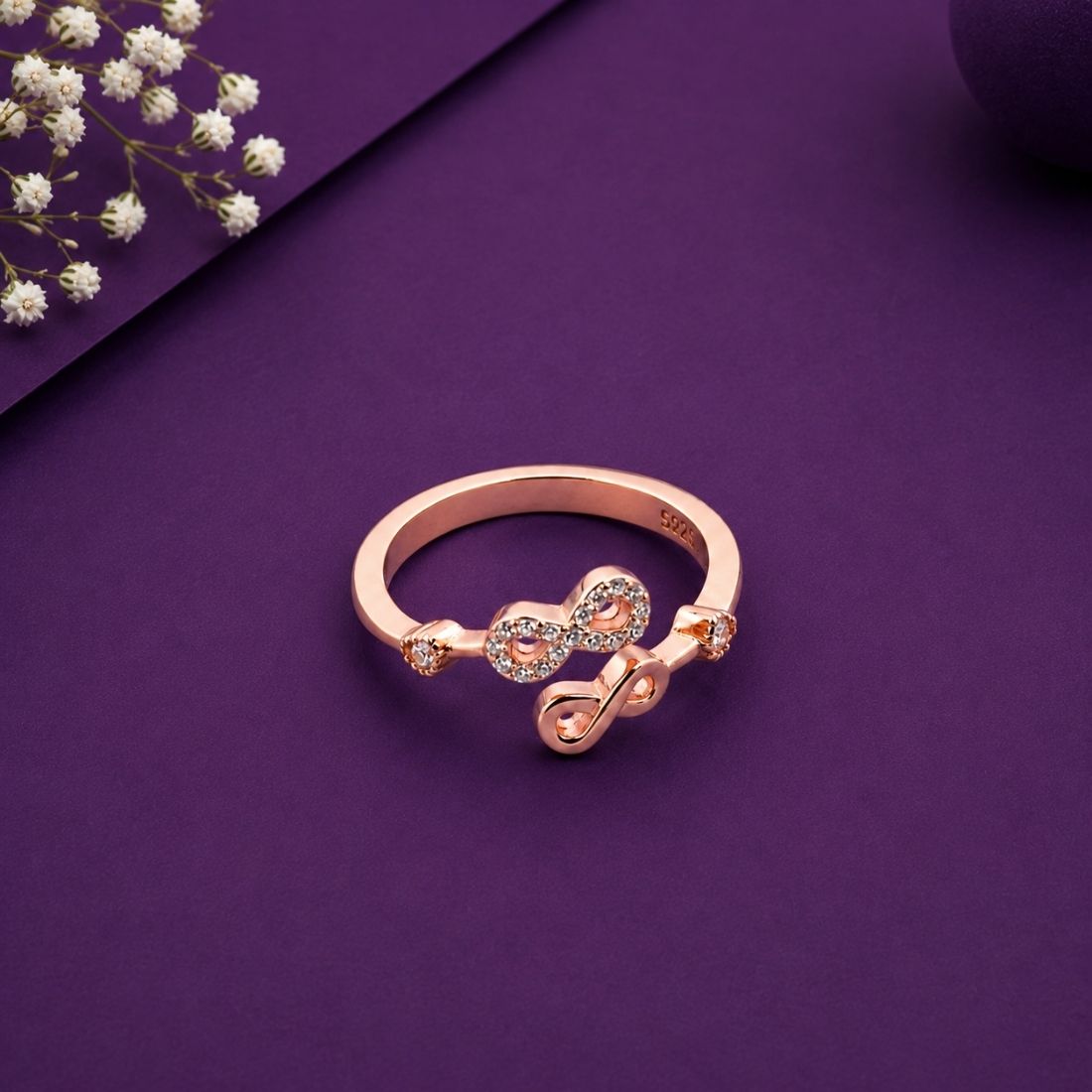 Rose Gold Plated Dual Infinity Bypass 925 Silver Ring
