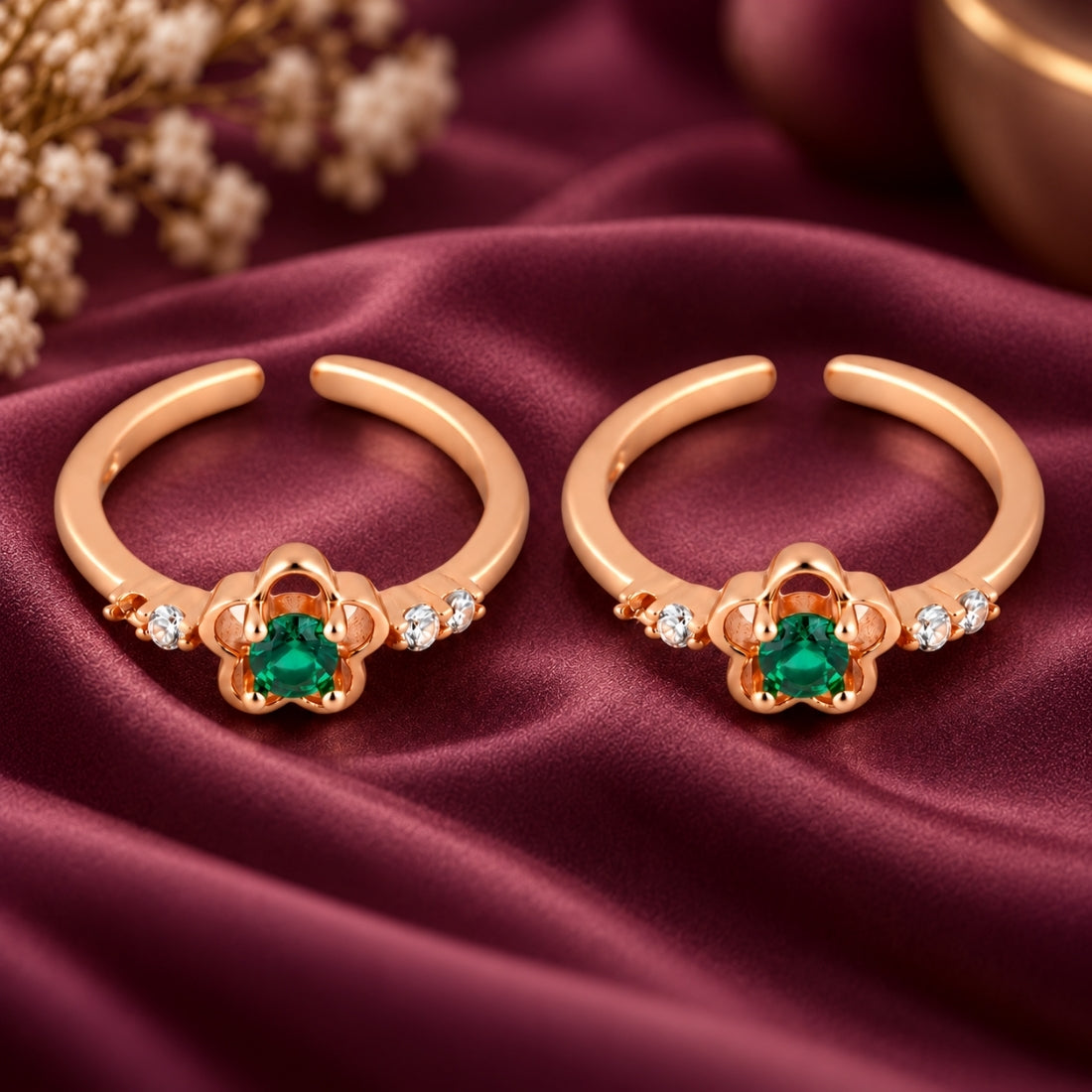 Rose Gold Emerald Floral Metti / Bichhiya Pair