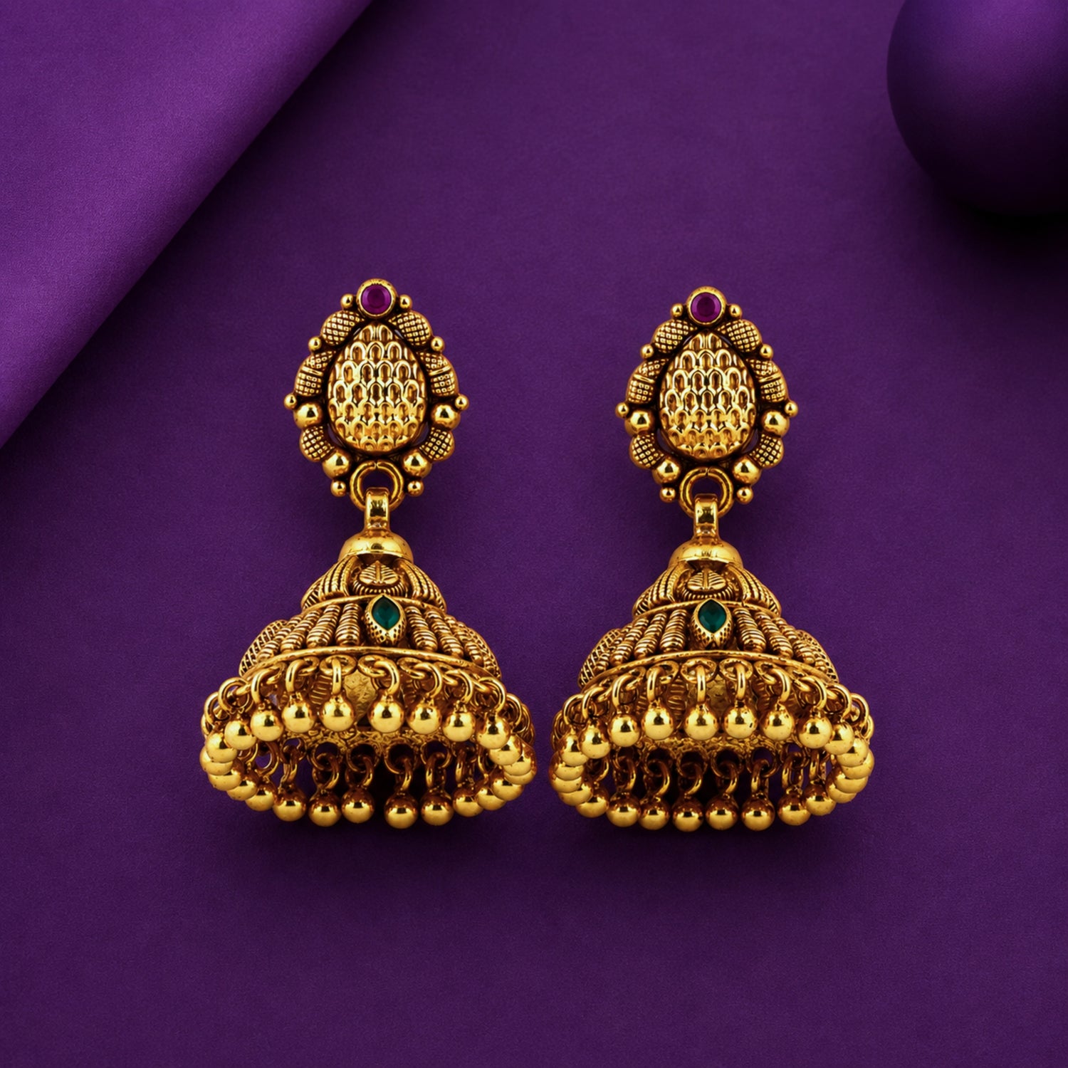 Ananya Heritage Antique Gold-Plated 925 Silver Jhumka