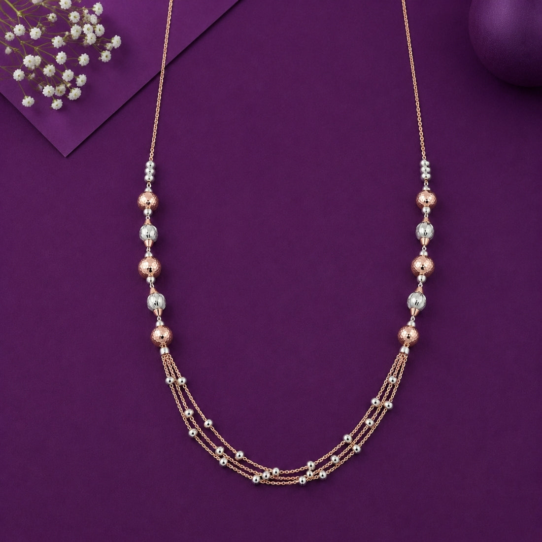 The Rose Gold Multi-Strand Orb Silver Chain