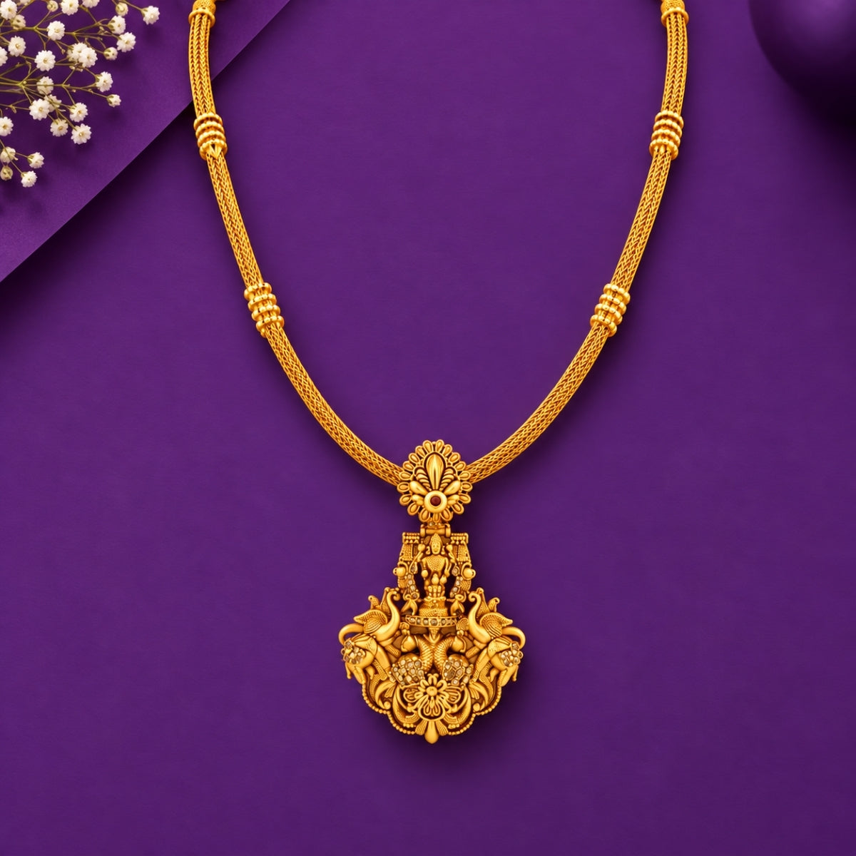 The Gaja Lakshmi Prabhavali Nakkasi 925 Gold Plated Silver Necklace