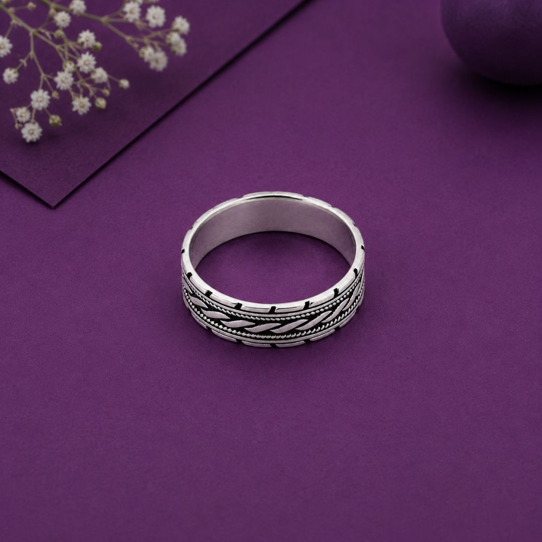 Silver Braided Rope Spinner 925 Sterling Silver Ring