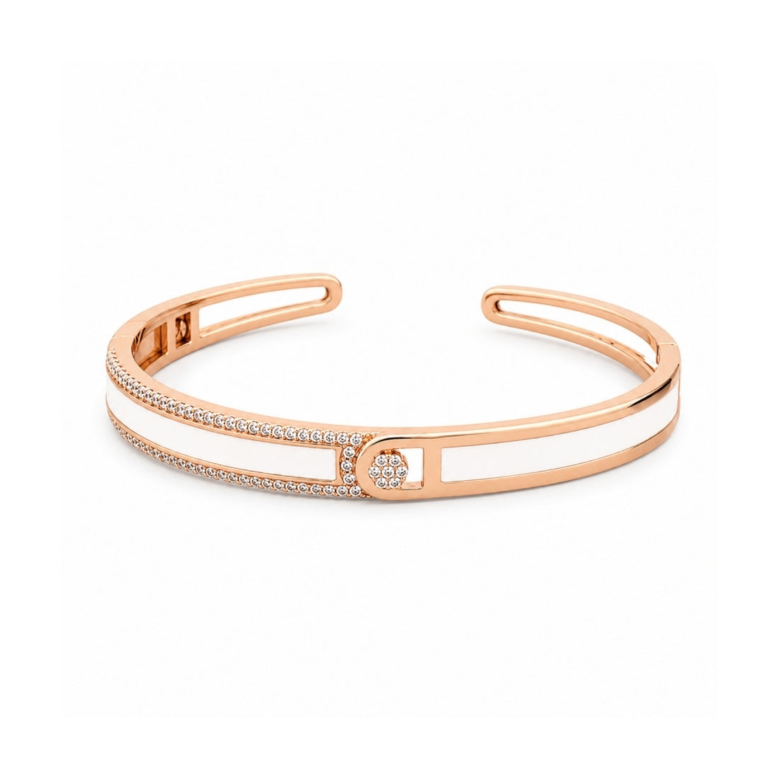 Rose Gold & White Enamel Sleek 925 Silver Kada
