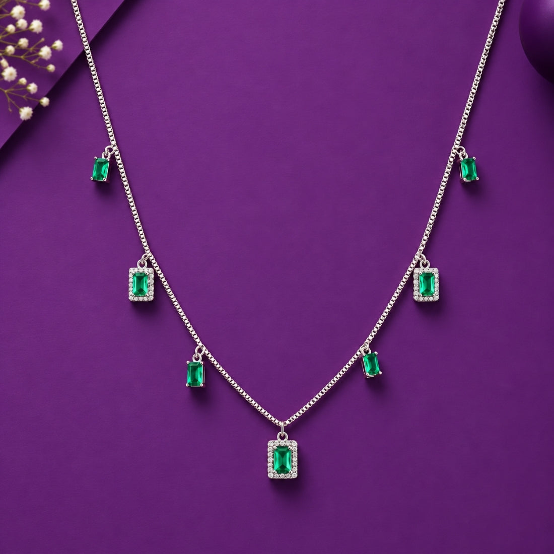 The Regal Emerald Radiant Station 925 Silver Chain