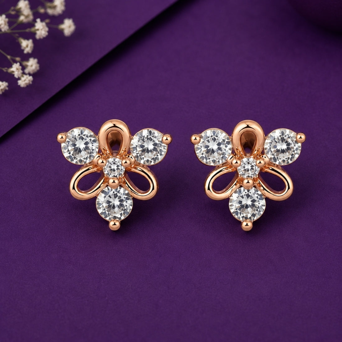 Rose Gold Radiant Petal Cluster Stud Earrings