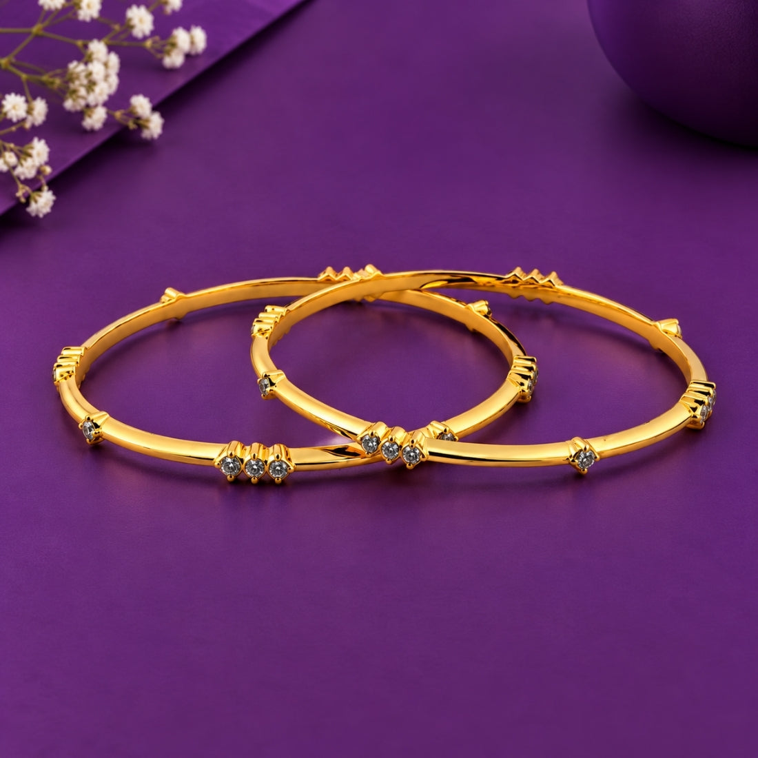 The Royal Aura Sleek Bamboo Stackable Bangles (Set of 2 in 925 Sterling Silver with Multi-Layered Gold Polish)