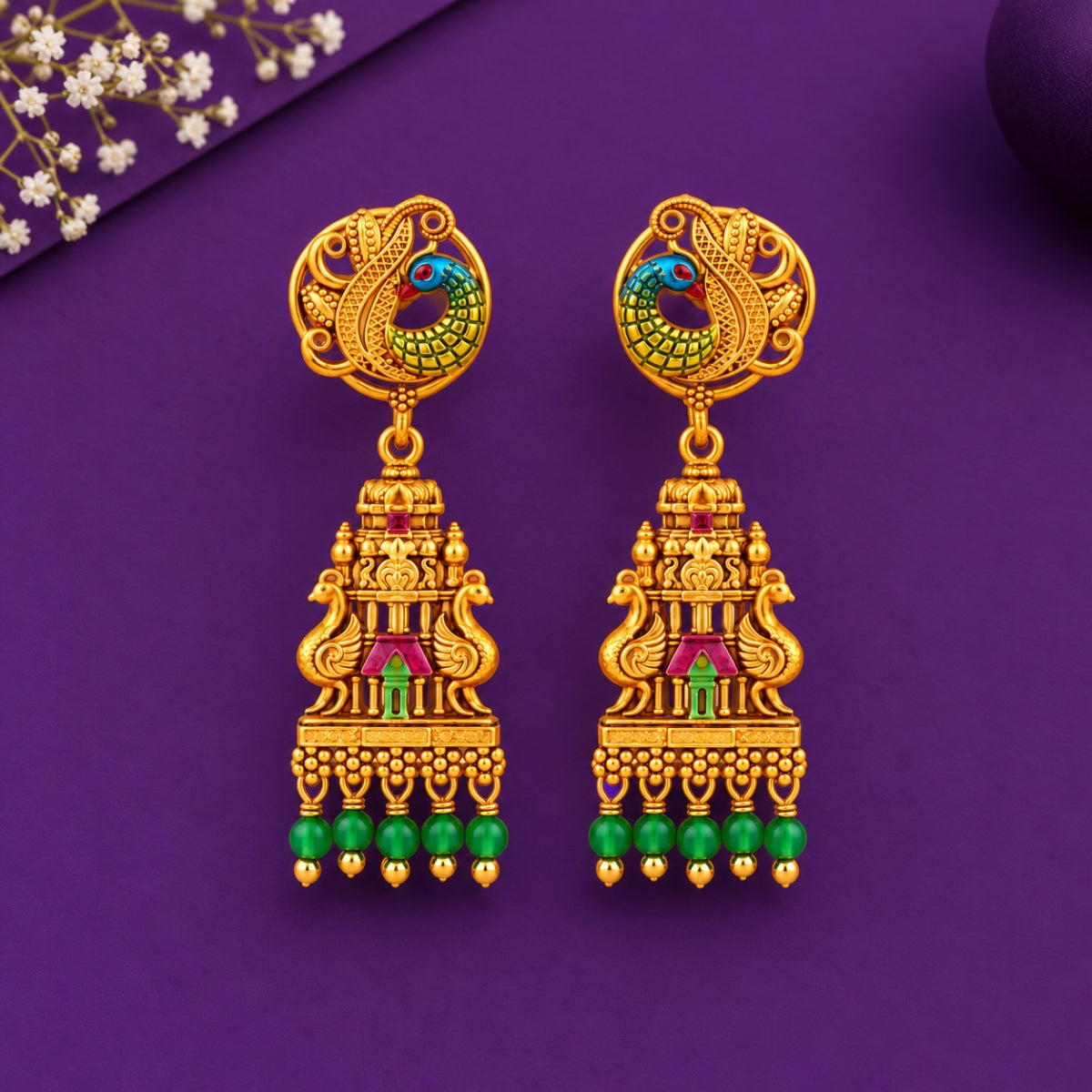 The Mayura Gopuram 925 Silver Gold Plated Drops