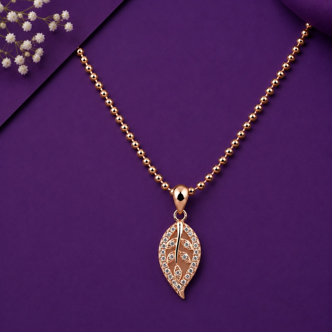 The Autumn Glow Leaf 925 Silver Rose Gold Pendant