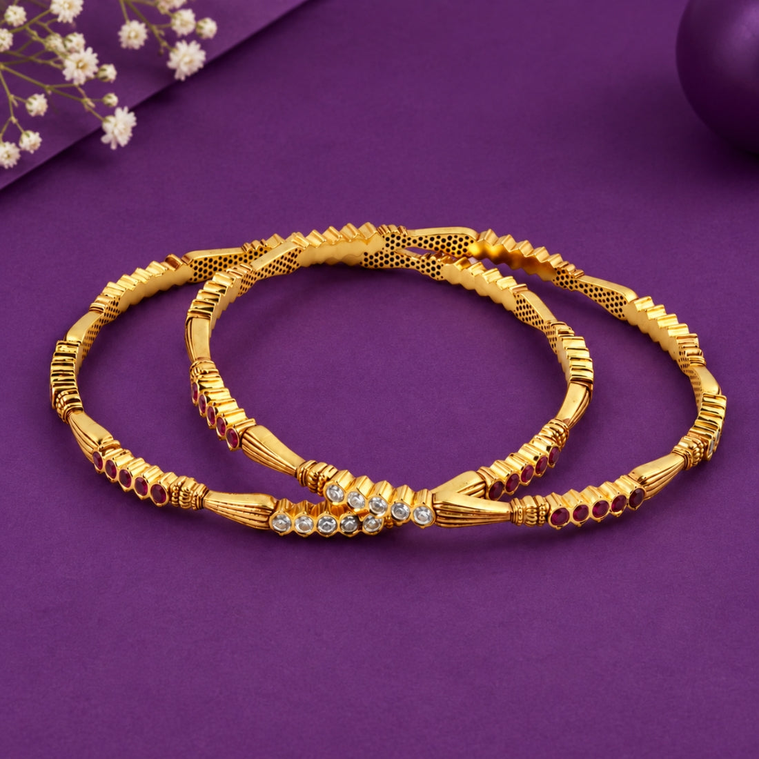 The Rekha Textured 925 Silver Gold Plated Sleek Bangles