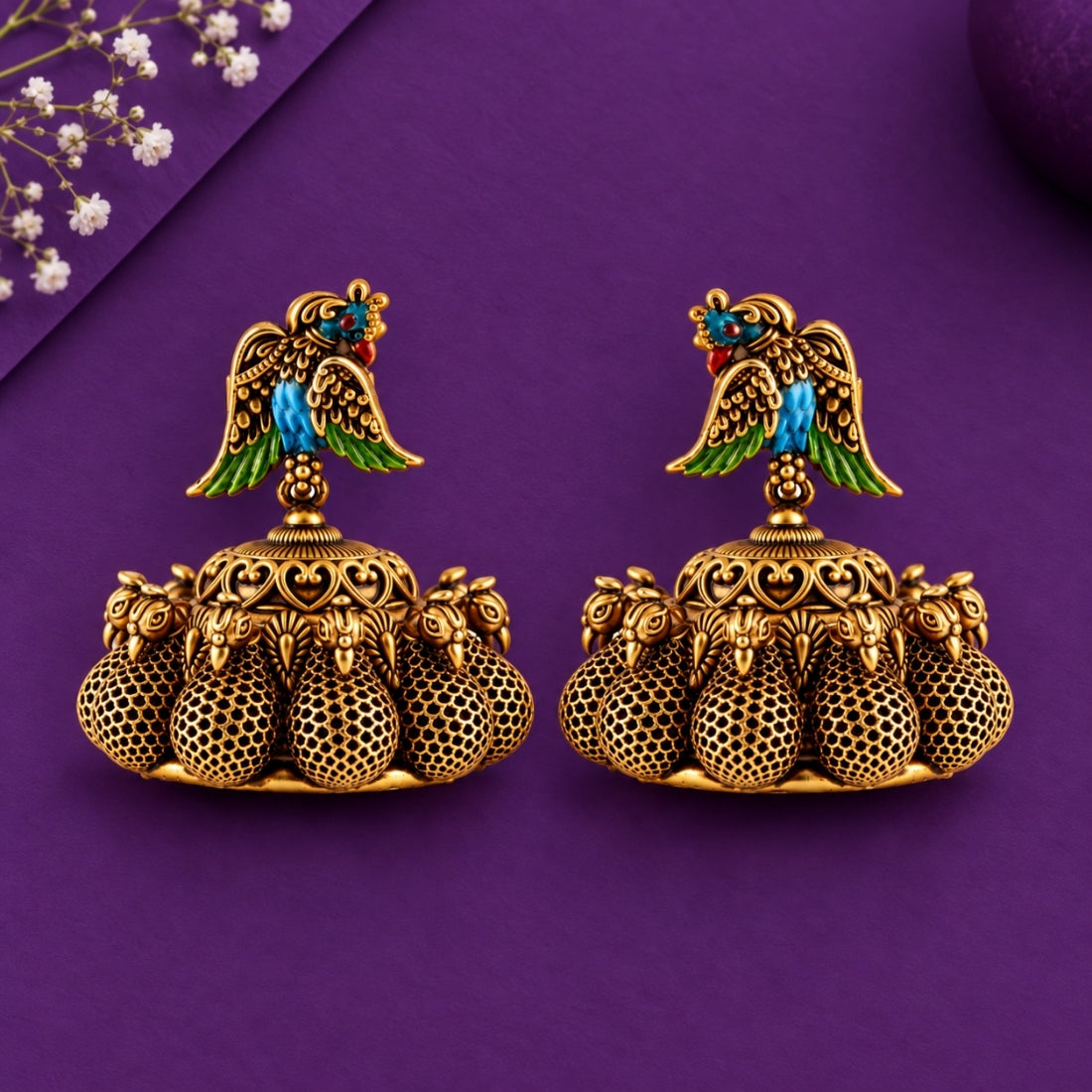 The Mayur Enamel Mesh Heritage Jhumkas