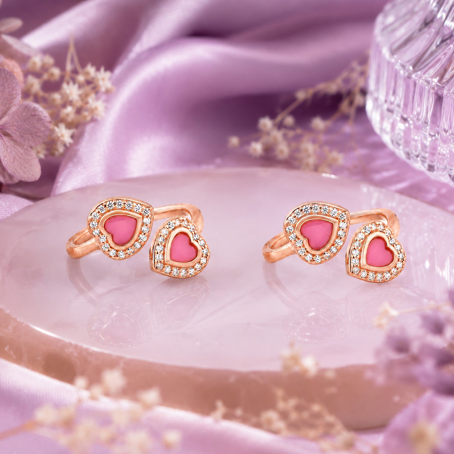 Blushing Double Heart Rose Gold Adjustable Toe Rings