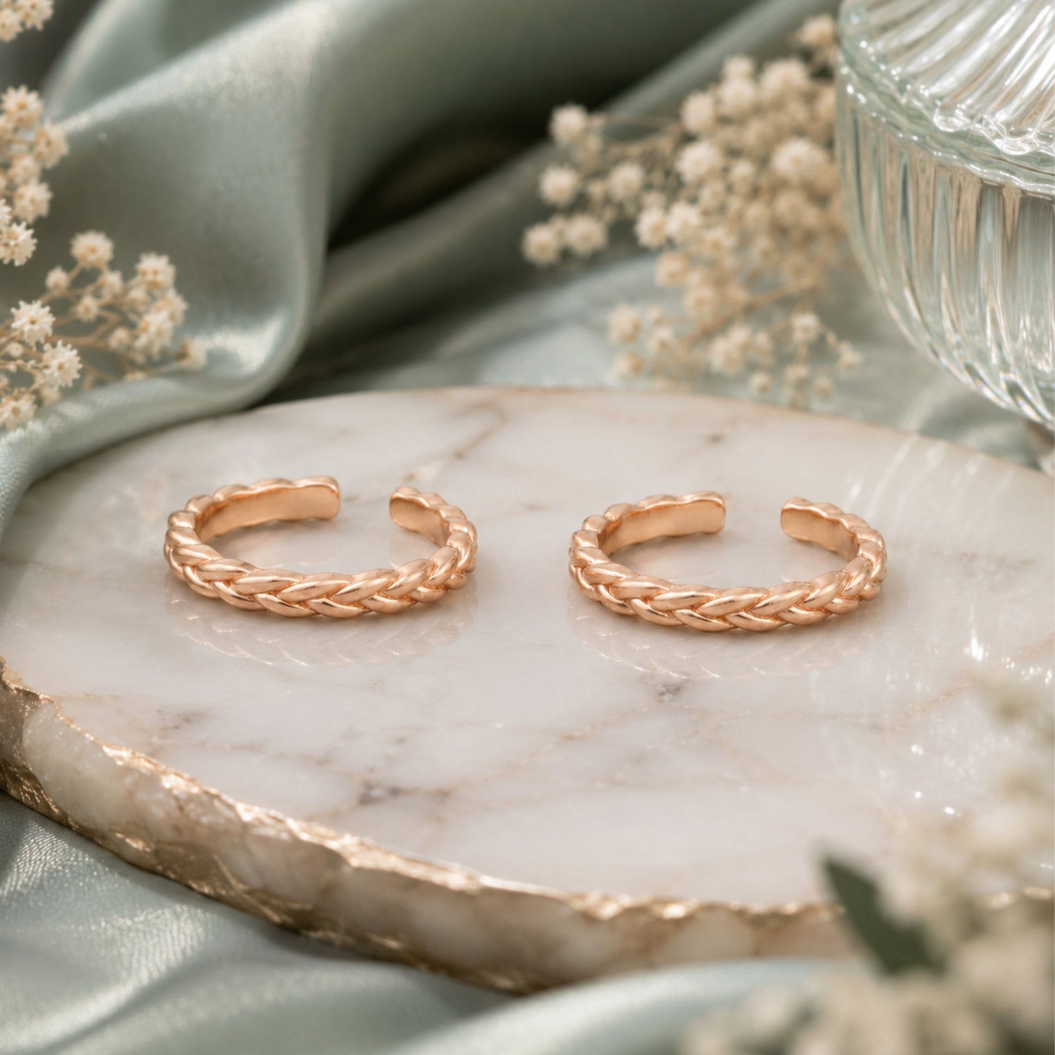 Intertwined Elegance Braided Rose Gold Adjustable Toe Rings