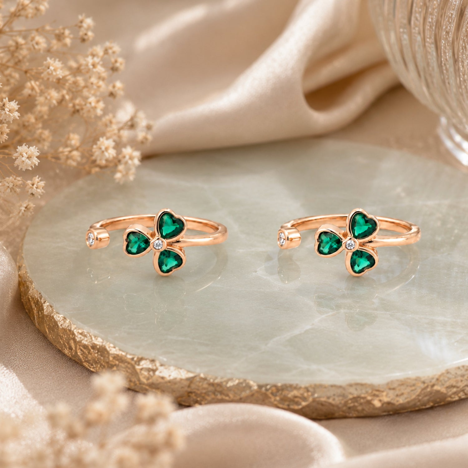 Emerald Shamrock Rose Gold Adjustable Toe Rings