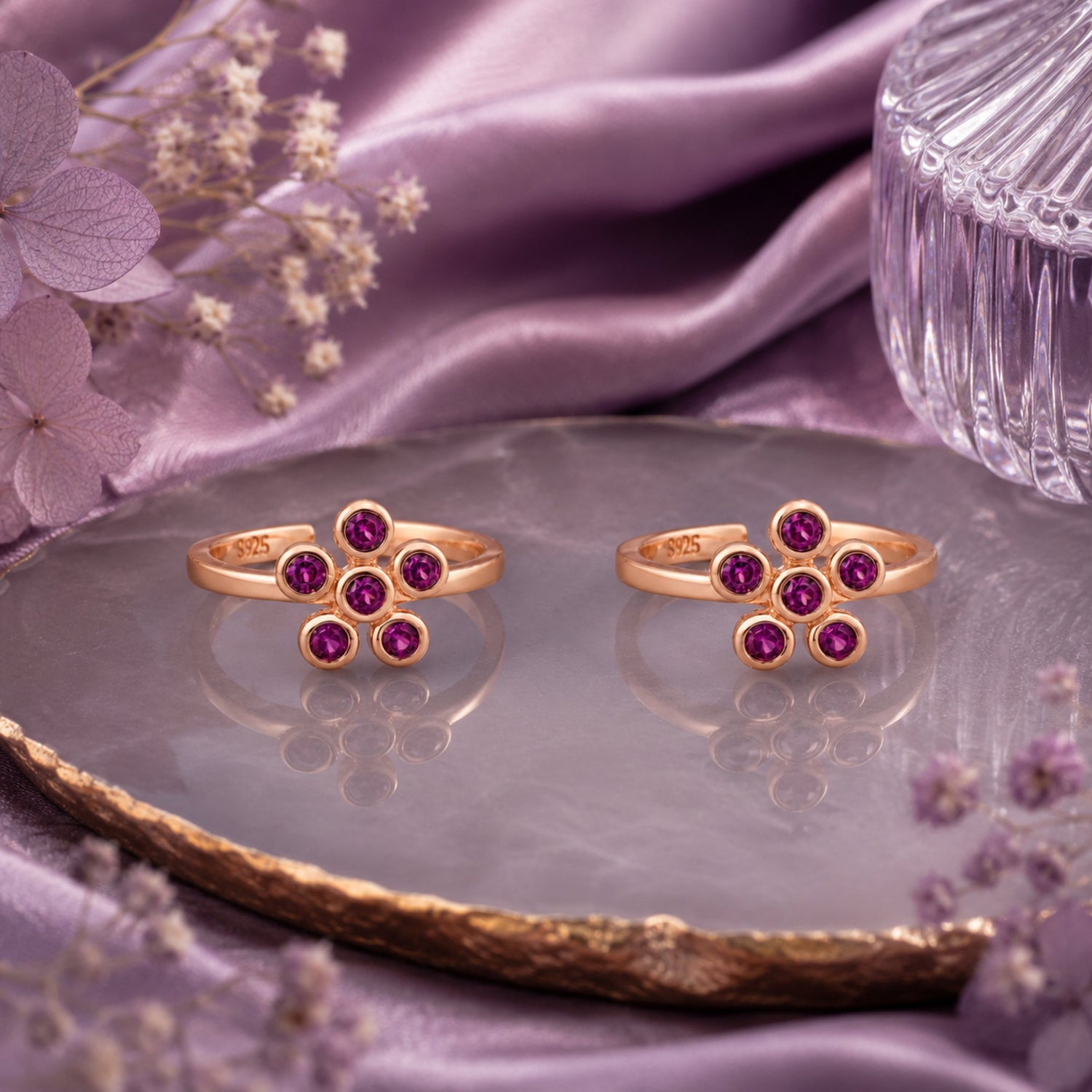 Magenta Bloom Rose Gold Adjustable Toe Rings