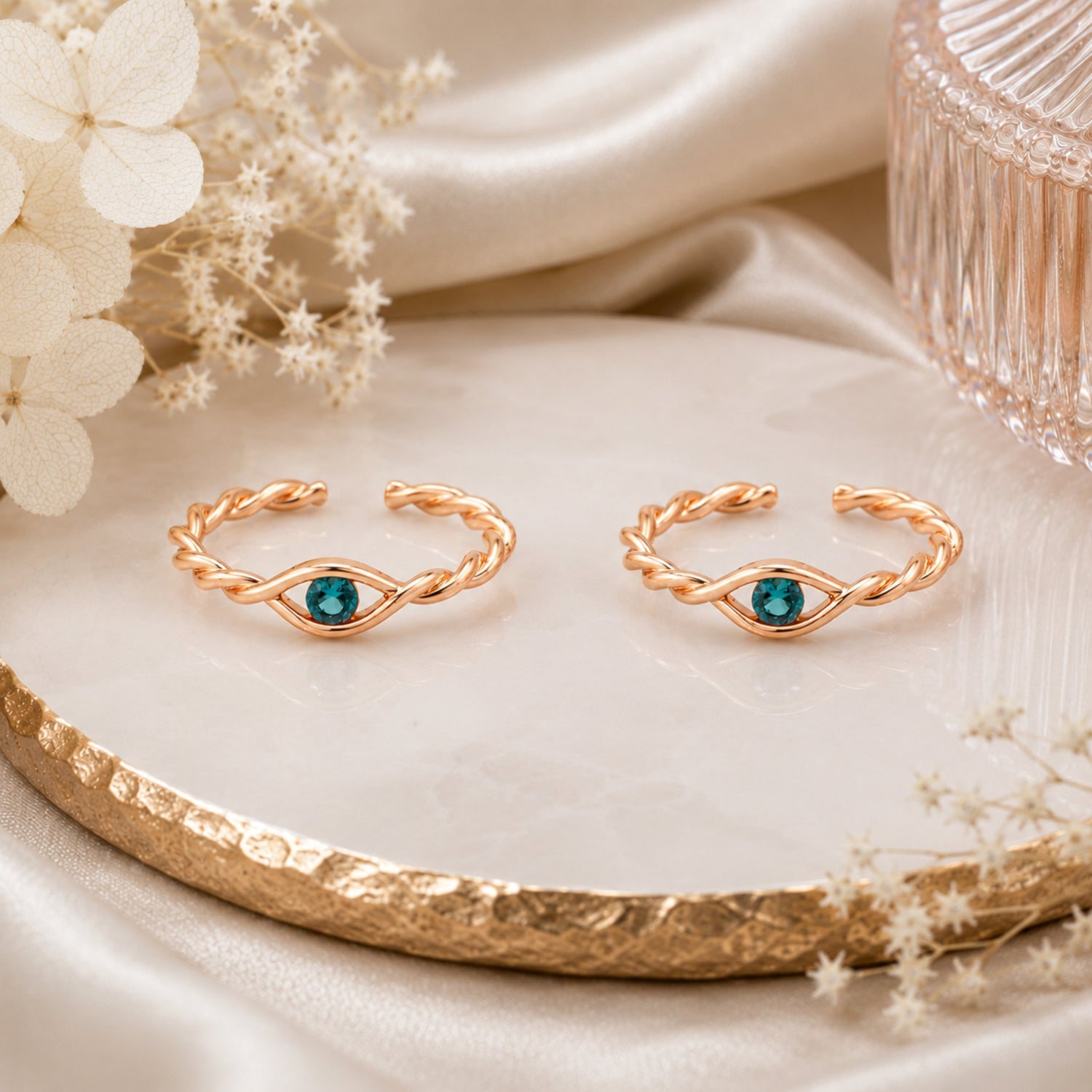 Mystic Evil Eye Twisted Rose Gold Adjustable Toe Rings
